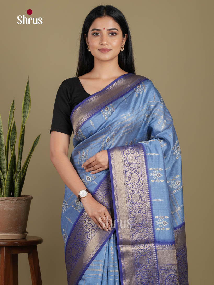 Blue - Semi Dola silk Saree