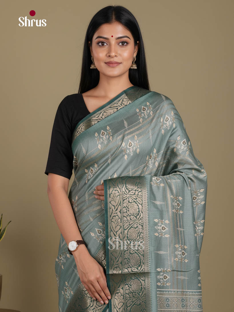 Greyish Blue & Blue- Semi Dola silk Saree