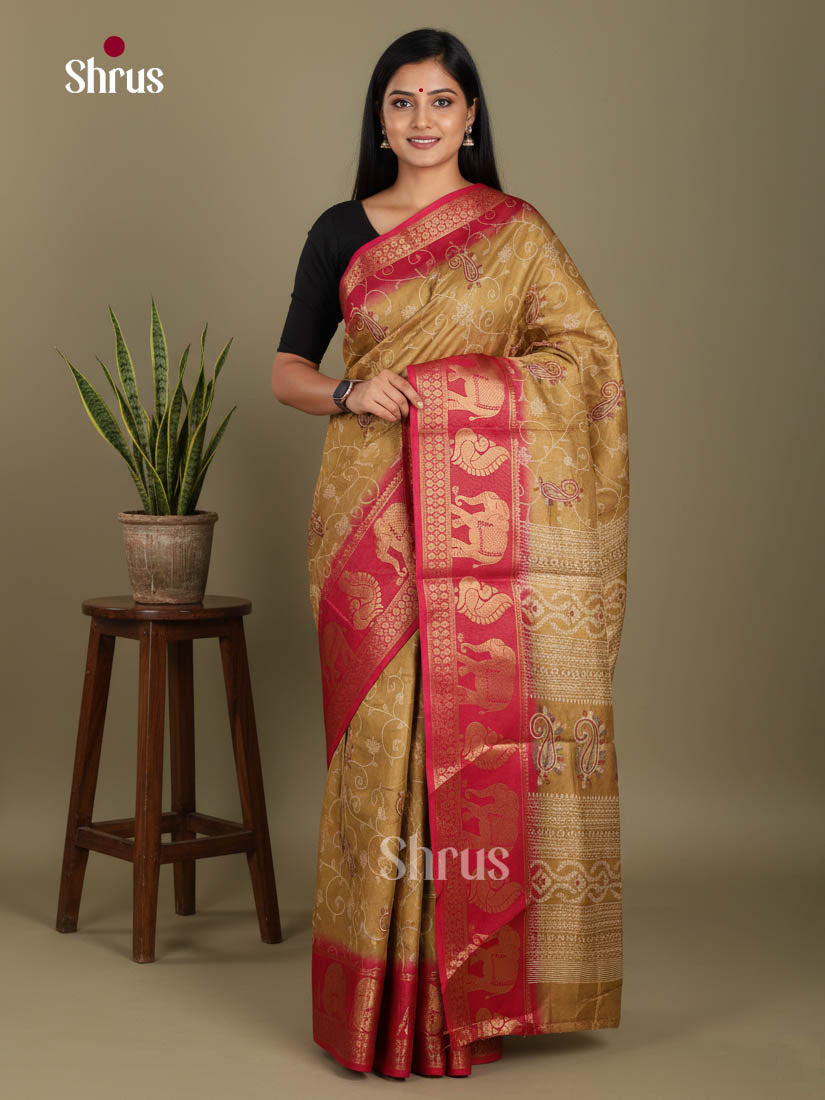Gold & Maroon- Semi Dola silk Saree - Shop on Shrus.com