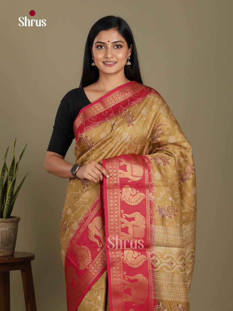 Gold & Maroon- Semi Dola silk Saree - Shop on Shrus.com
