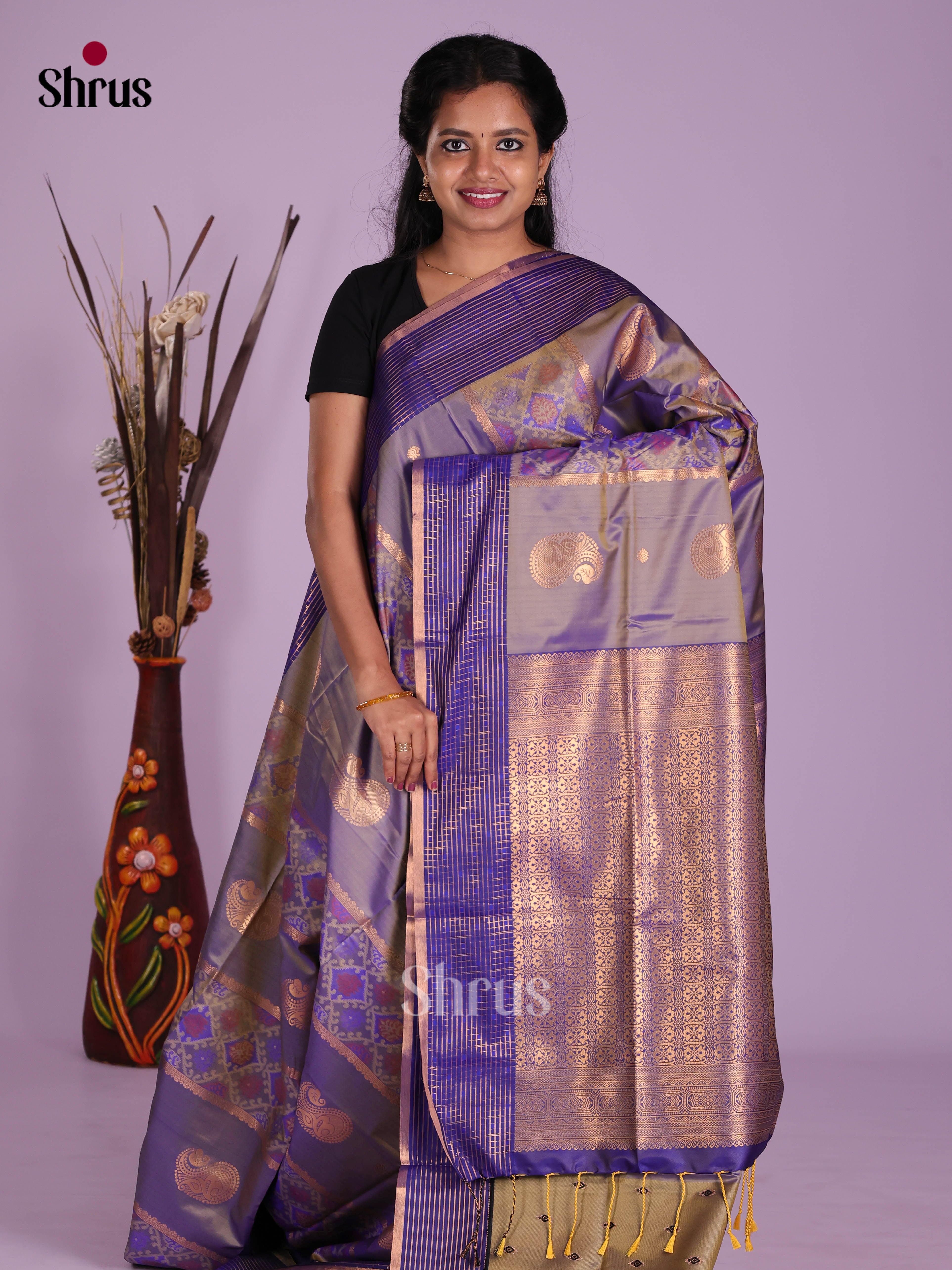 Purple & Blue - Semi Softsilk Saree