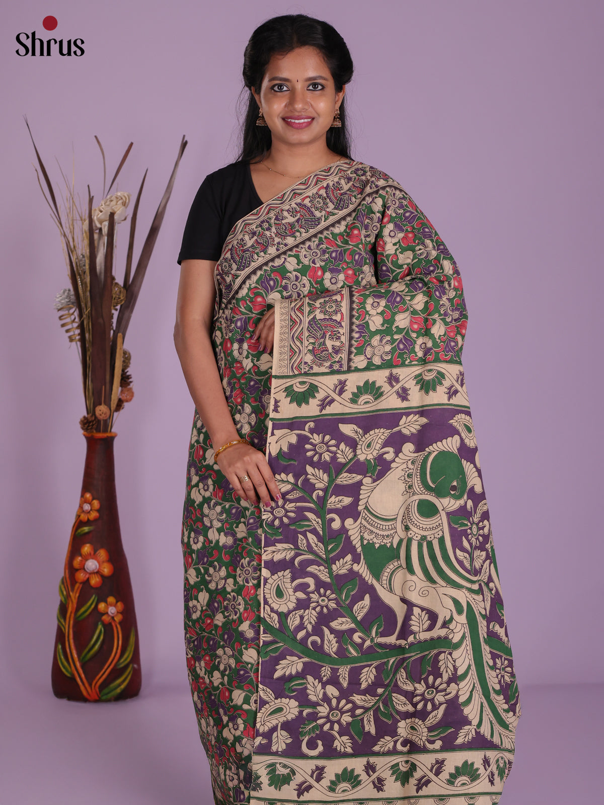 Green & Purple- kalamkari-cotton Saree