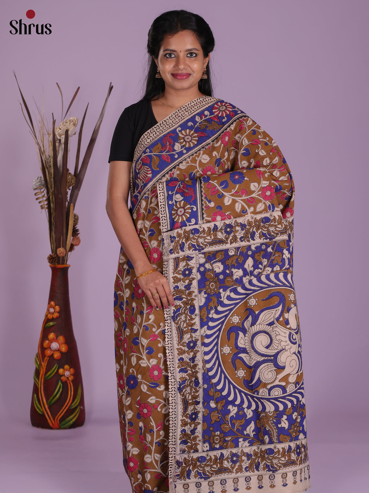 Mehandi & Blue - kalamkari-cotton Saree
