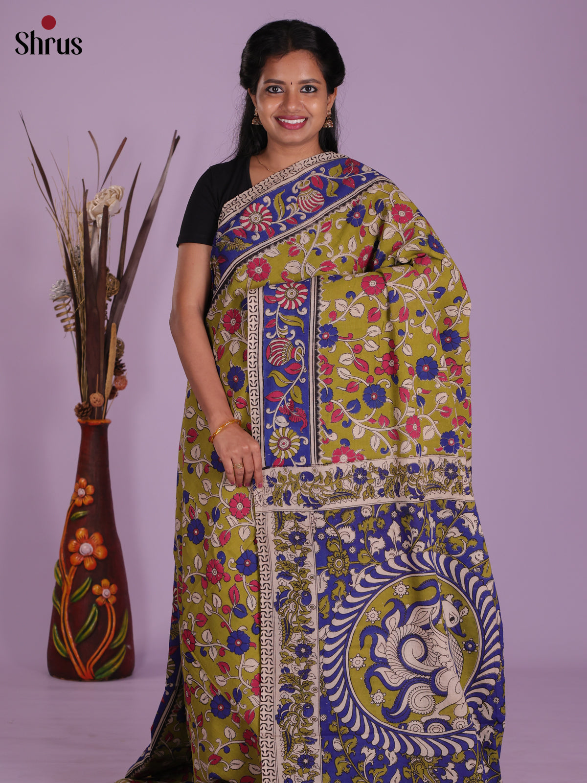 Green & Blue - kalamkari-cotton Saree