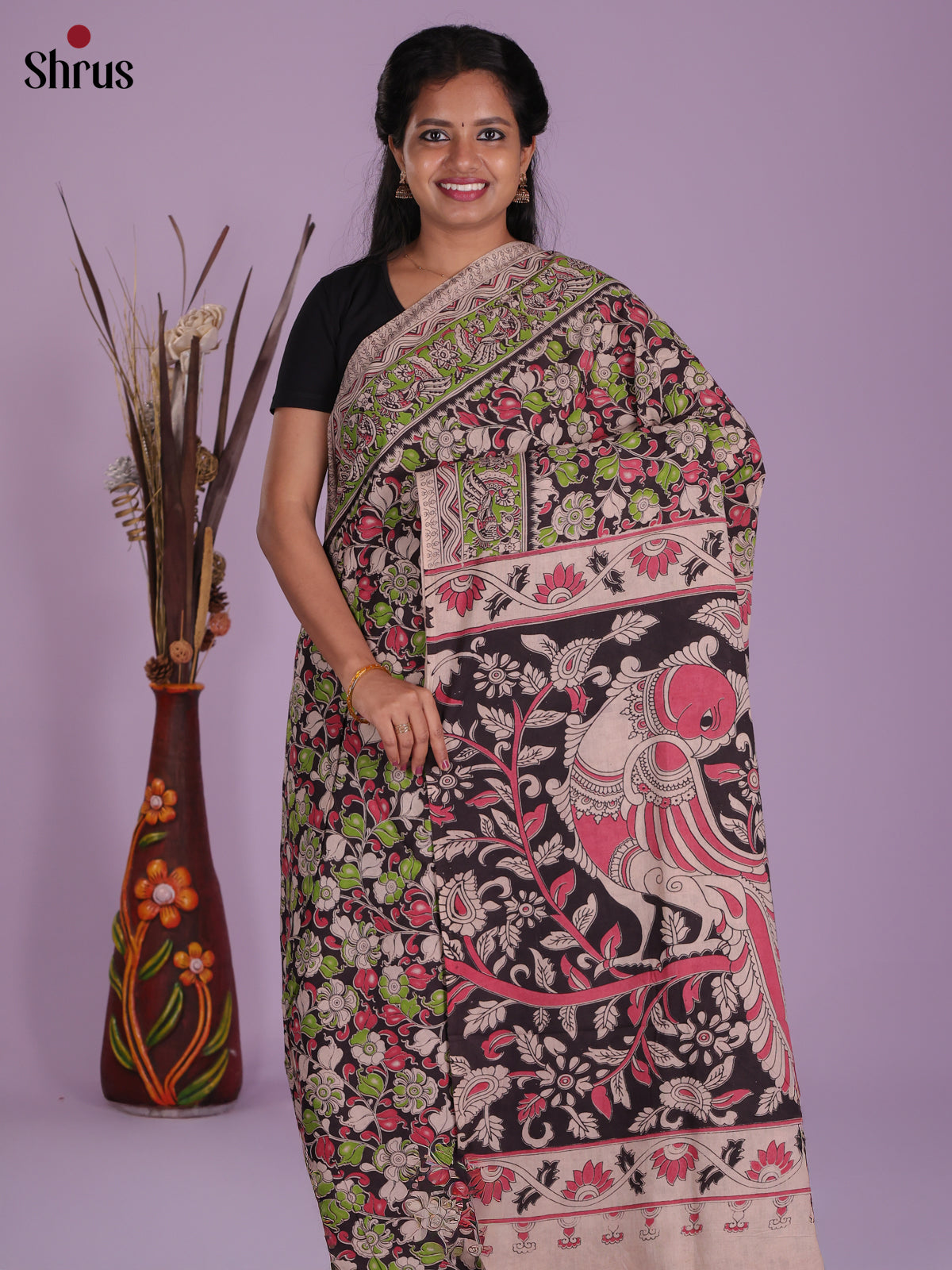 Black & Green- kalamkari-cotton Saree