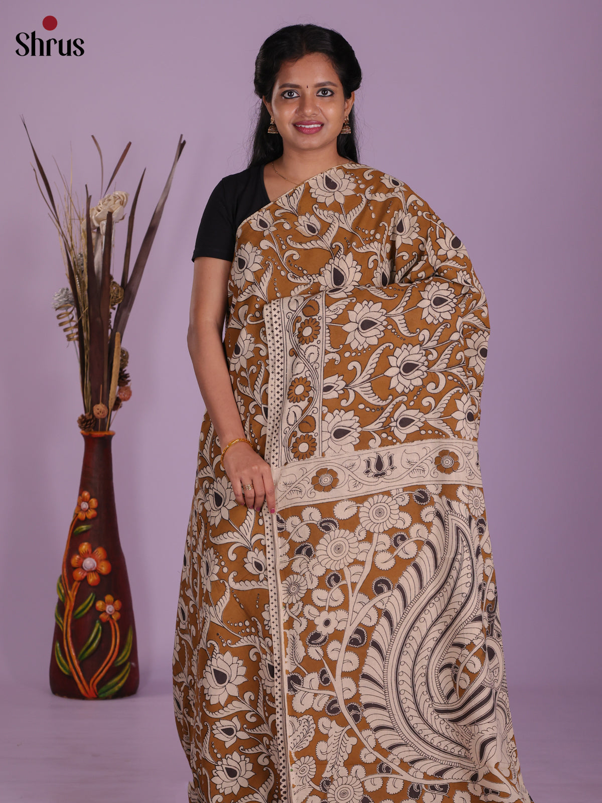 Mehandi & Cream - kalamkari-cotton Saree
