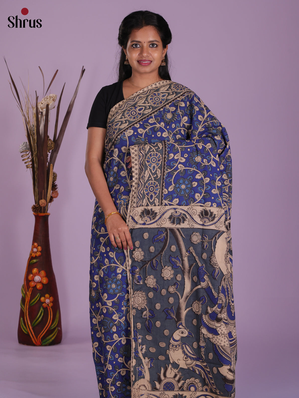 Blue & Grey - kalamkari-cotton Saree