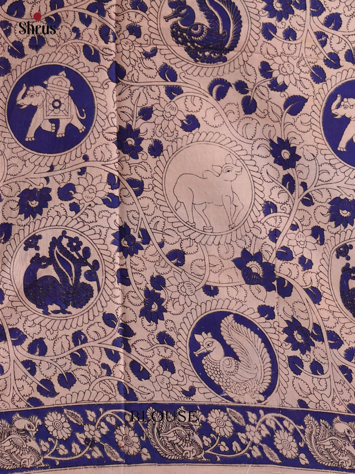 Dark Mustard & Blue- kalamkari-cotton Saree - Shop on Shrus.com