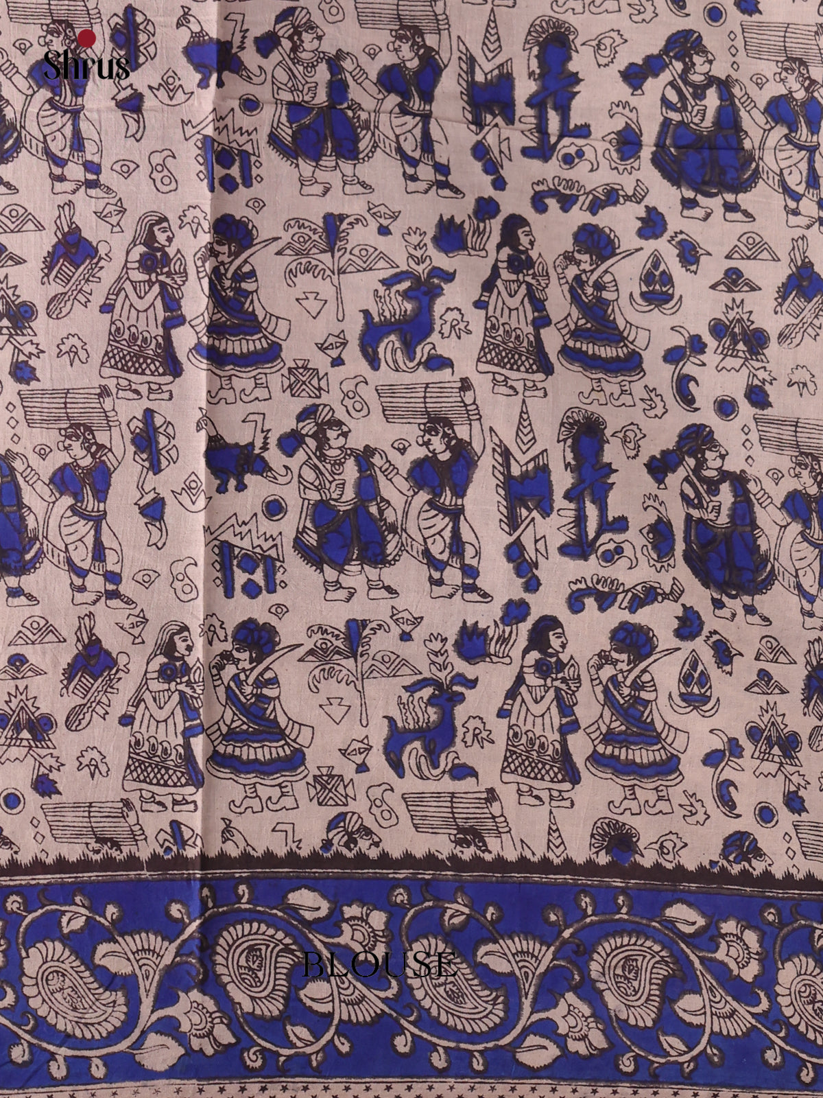 Cream & Blue- kalamkari-cotton Saree