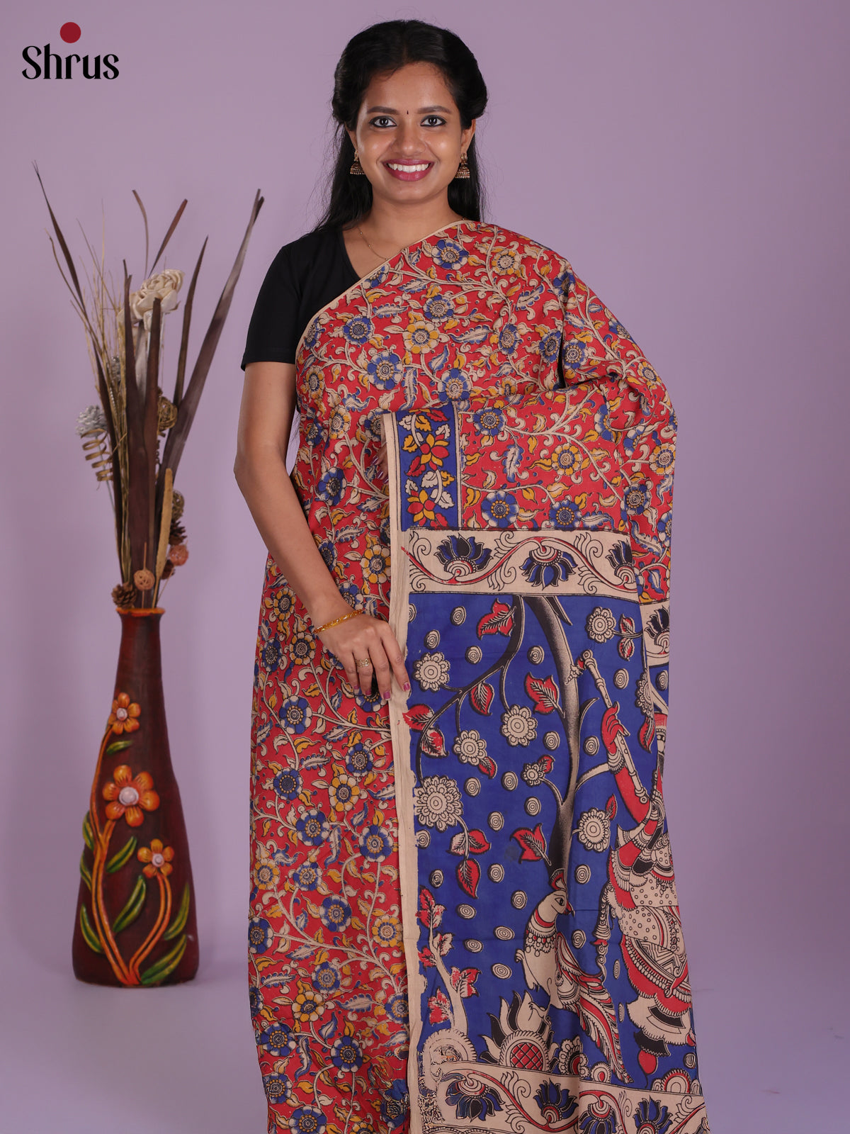 Red & Blue - kalamkari-cotton Saree