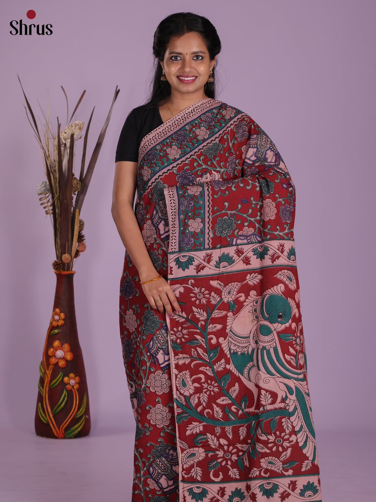 Maroon & Pink - kalamkari-cotton Saree