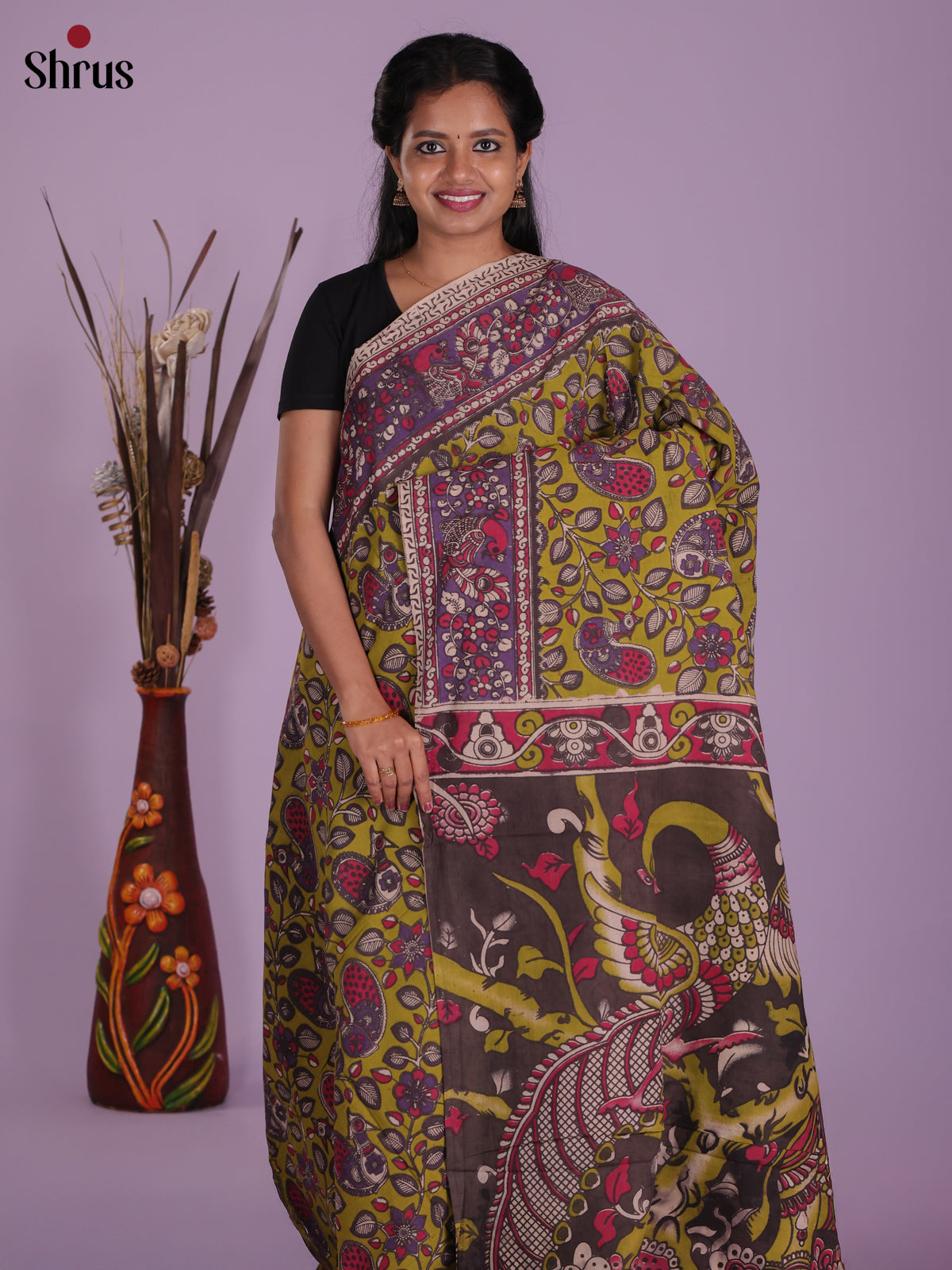Green & Purple - kalamkari-cotton Saree