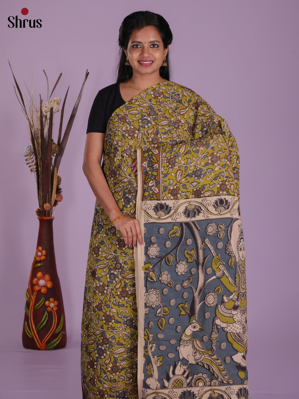 Green & Grey - kalamkari-cotton Saree