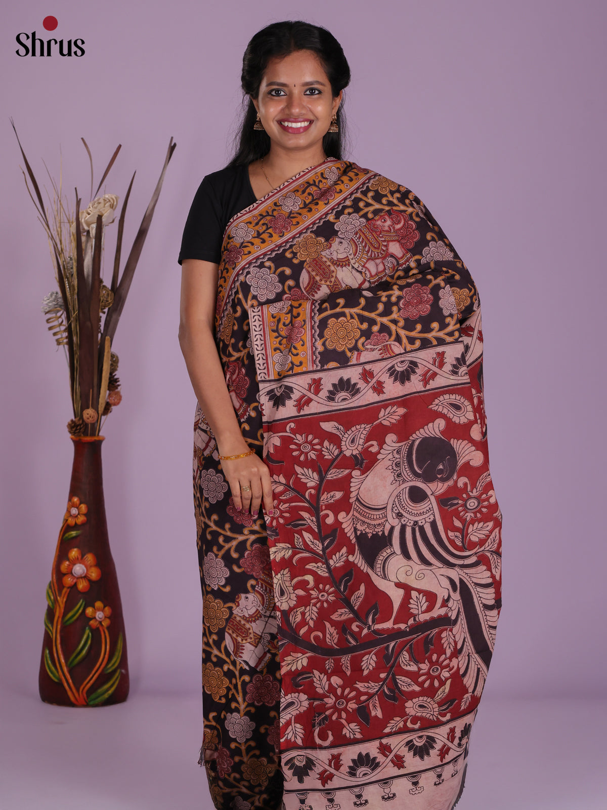 Black & Red - kalamkari-cotton Saree