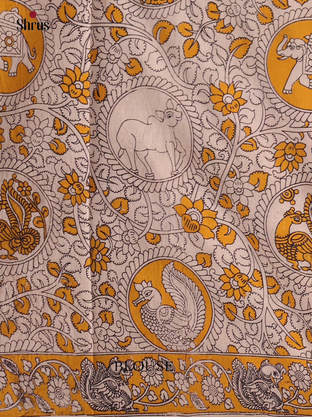 Dark Mustard & Pink - kalamkari-cotton Saree