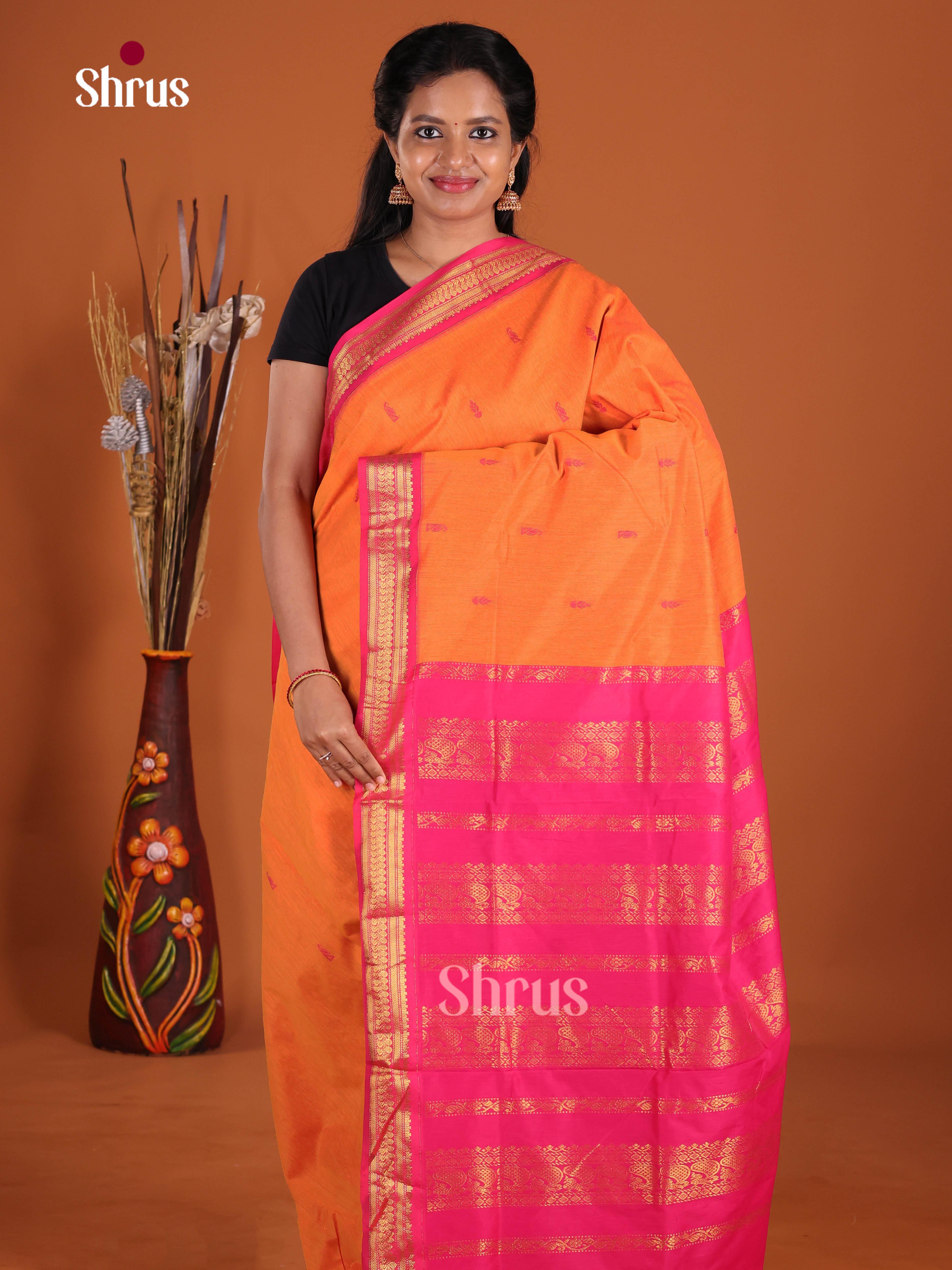 Orange & Pink- Kalyani Cotton Saree