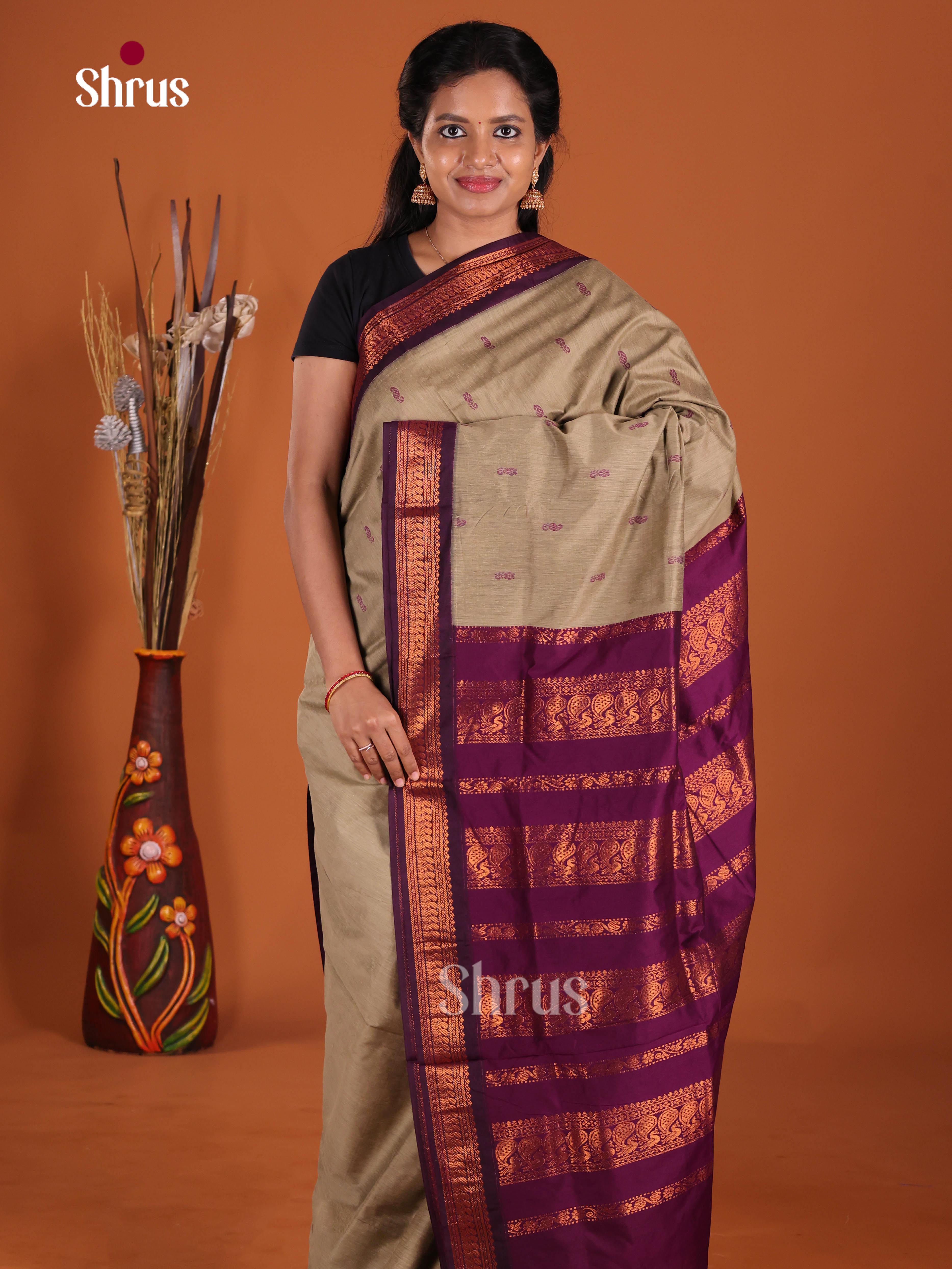 Grey & Purple- Kalyani Cotton Saree
