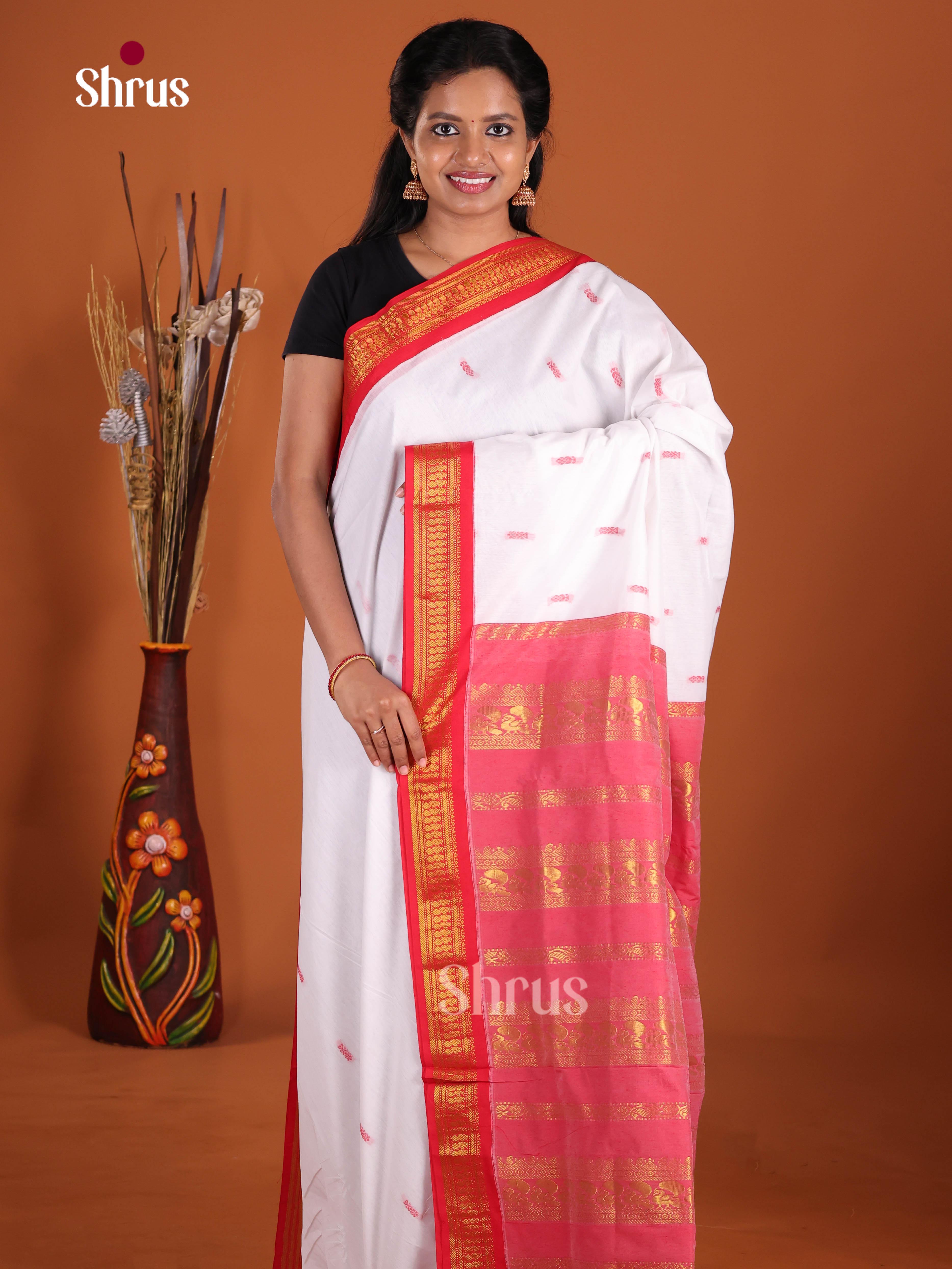 White & Red - Kalyani Cotton Saree
