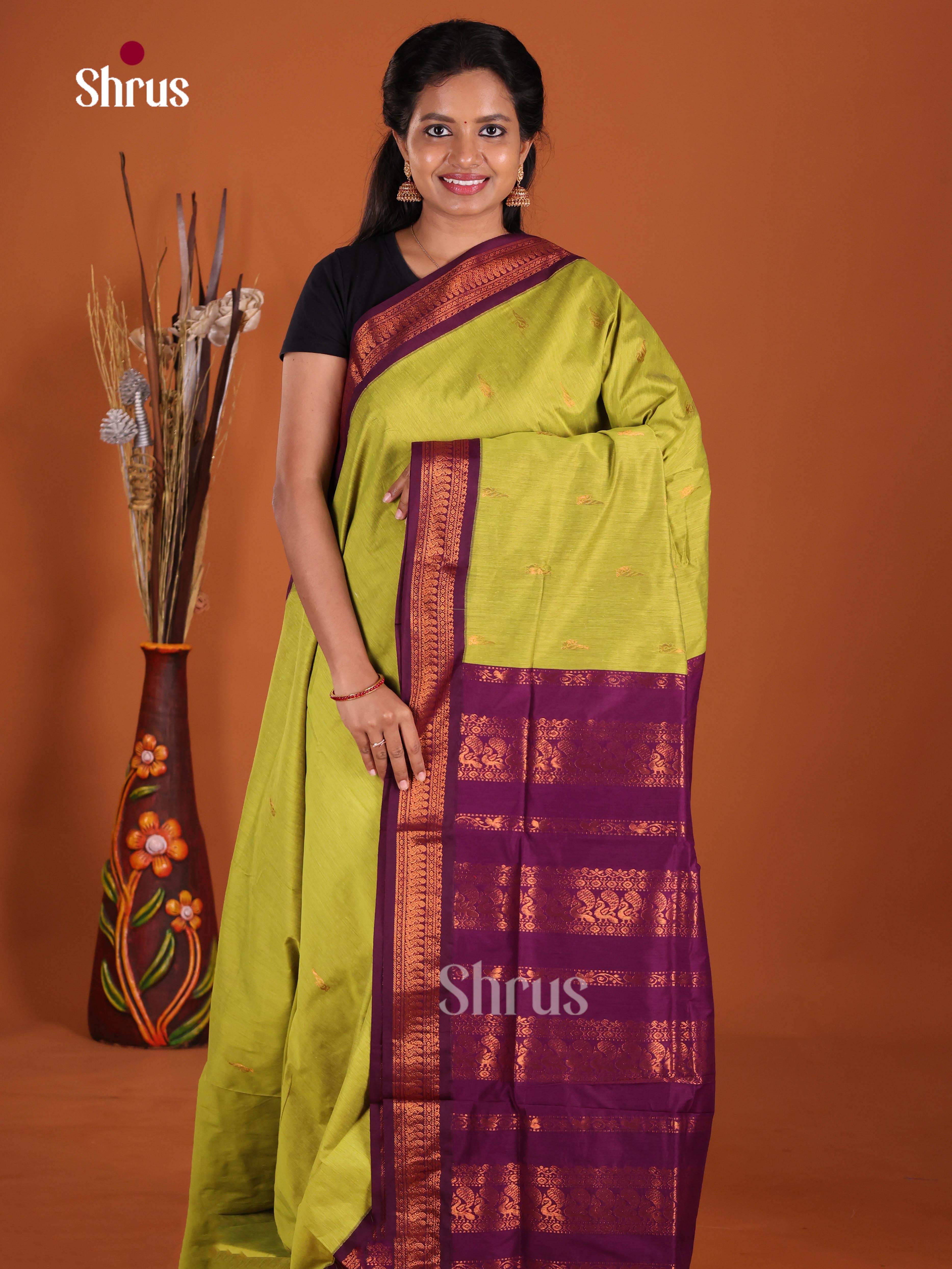 Light Green & Purple - Kalyani Cotton Saree