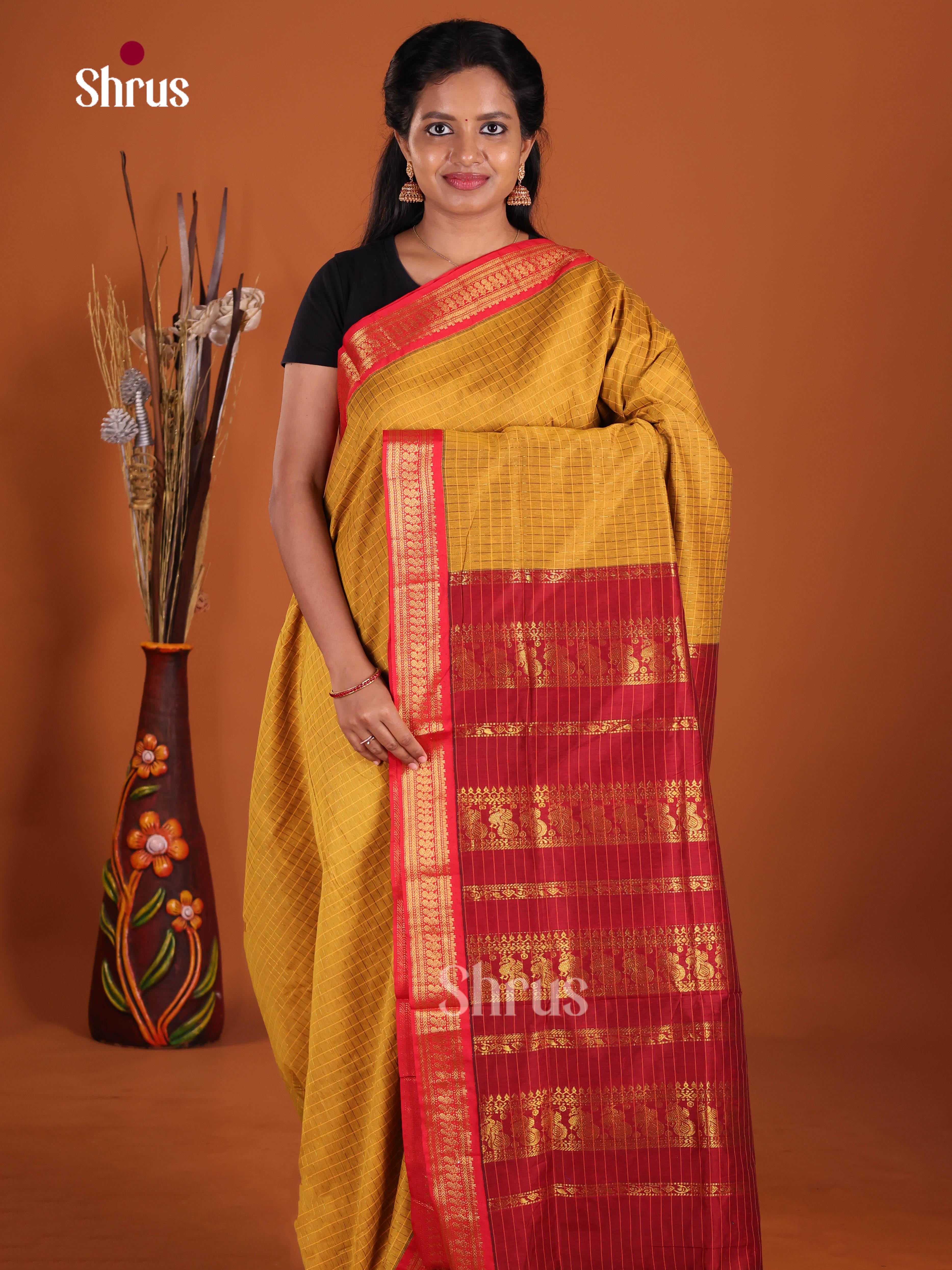 Mustard & Red - Kalyani Cotton Saree