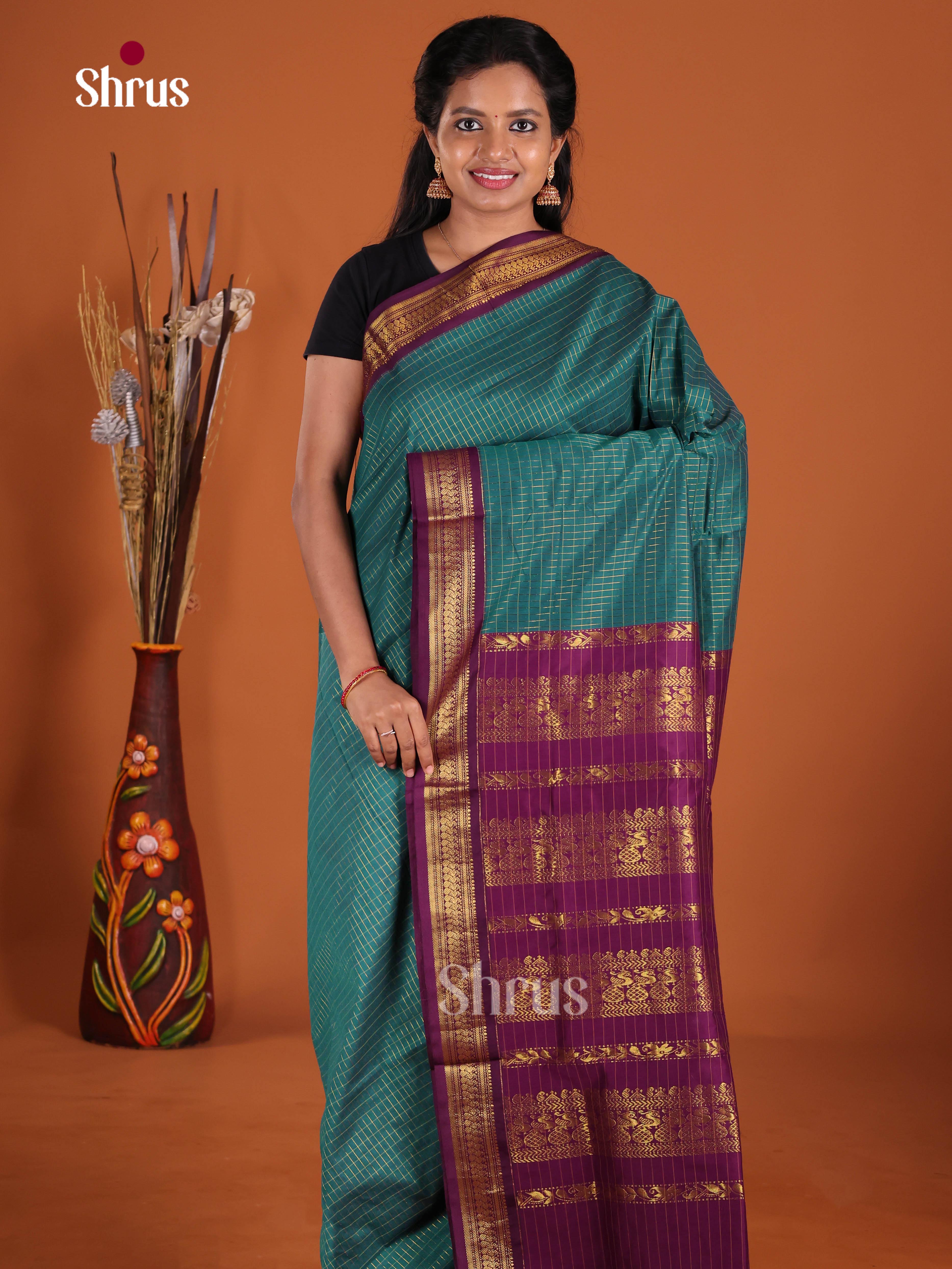 green & Purple - Kalyani Cotton Saree