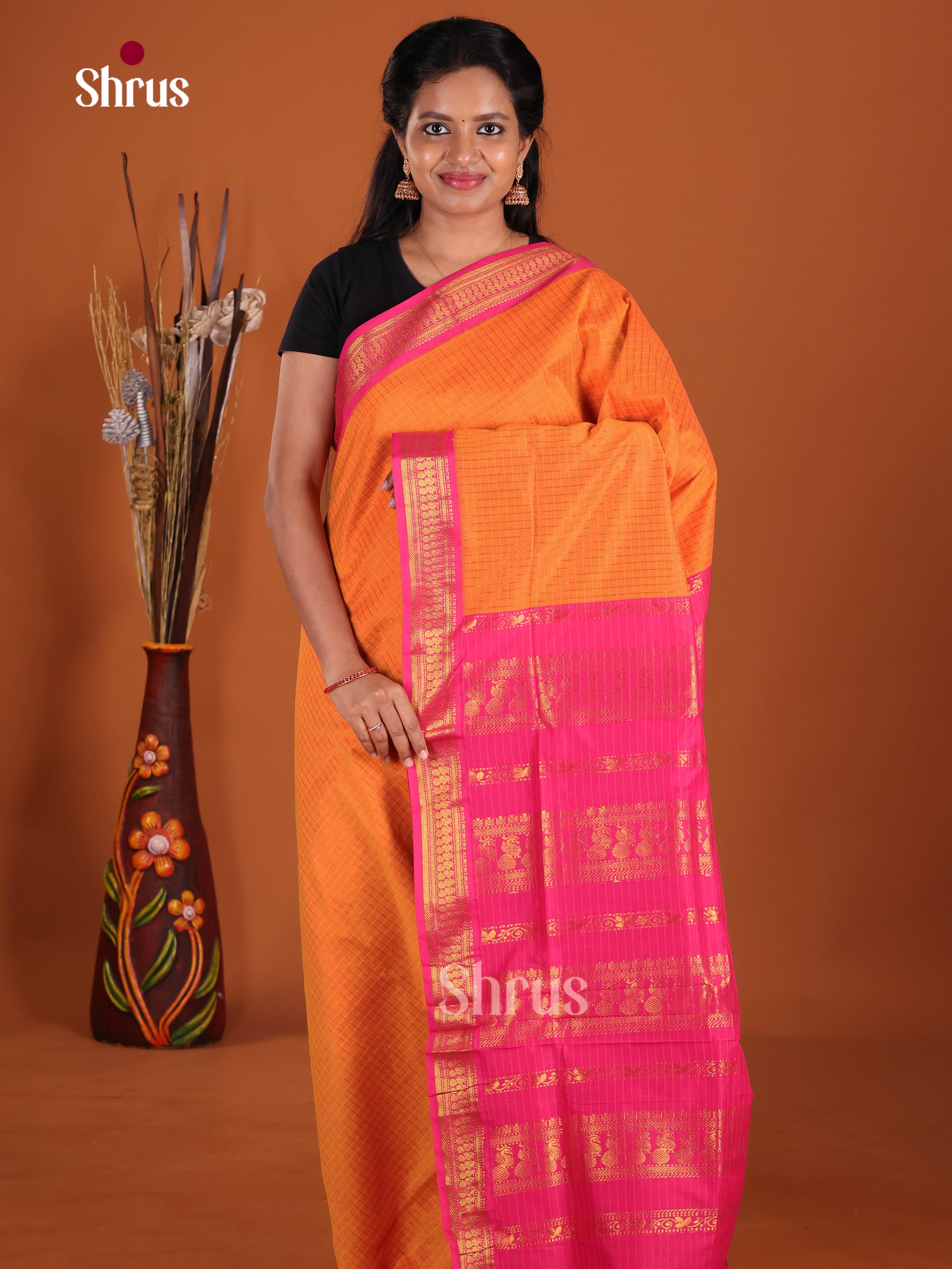 Orange & Pink - Kalyani Cotton Saree