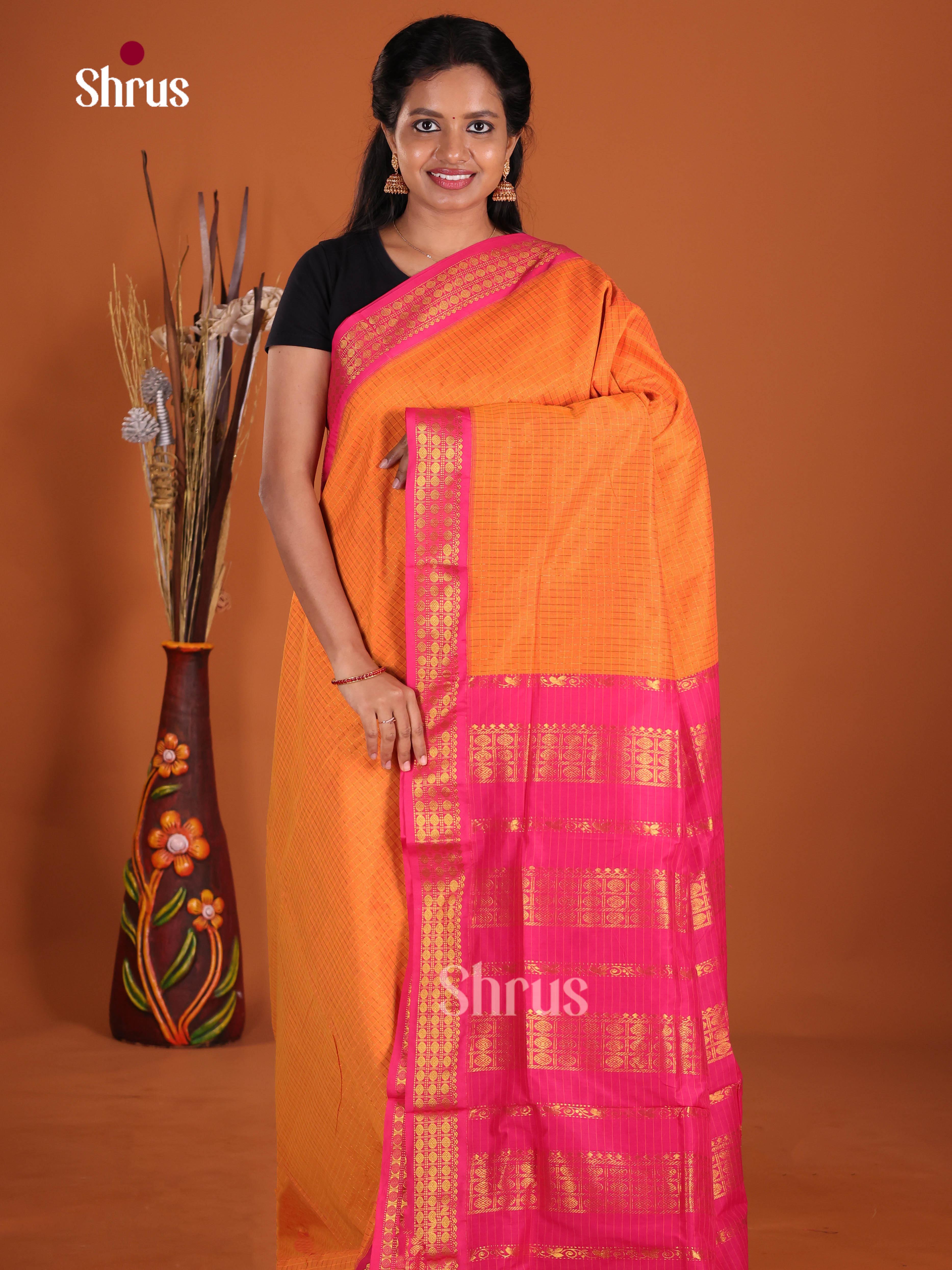 Orange & Pink - Kalyani Cotton Saree