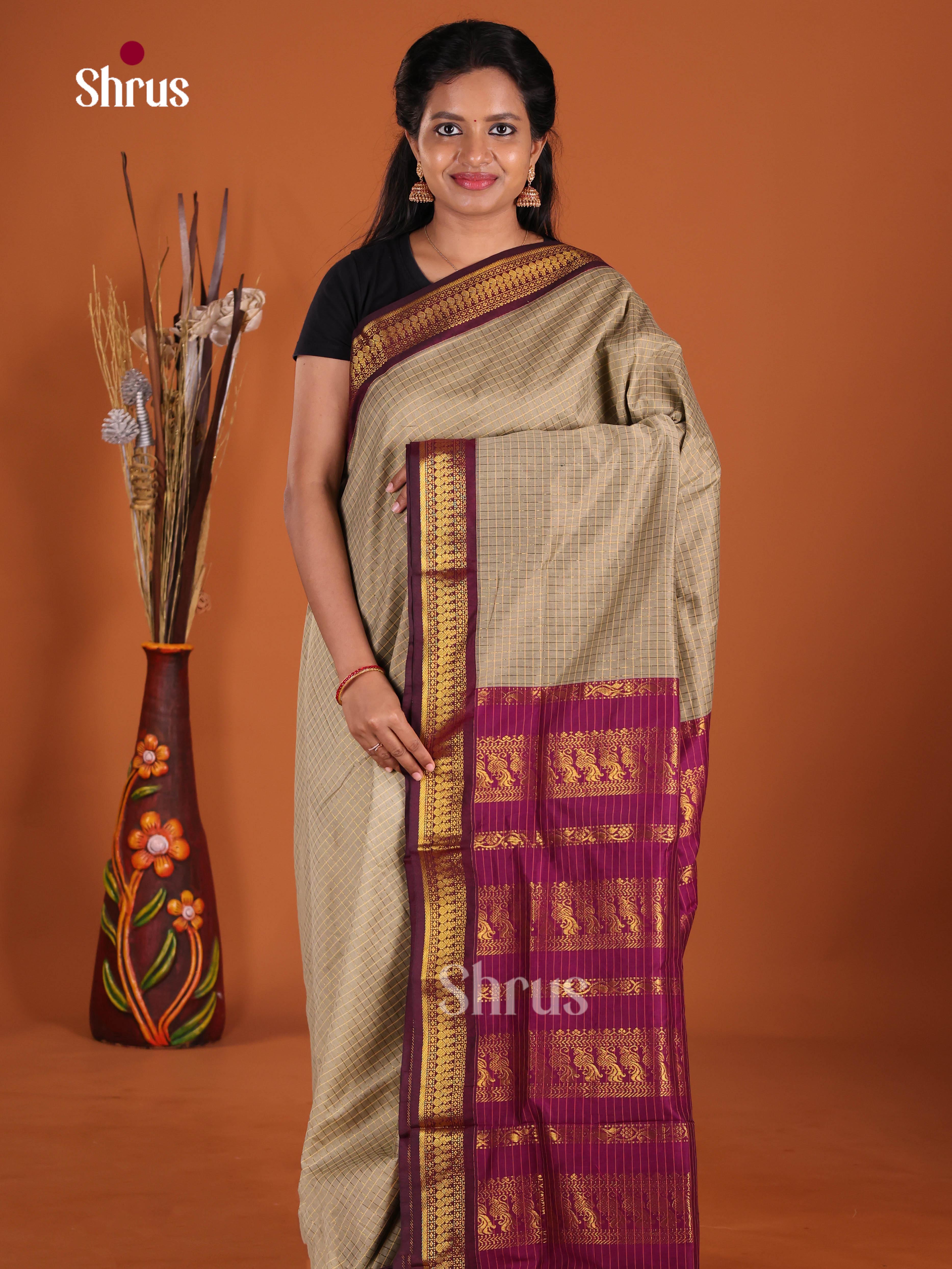 Grey & Purple- Kalyani Cotton Saree