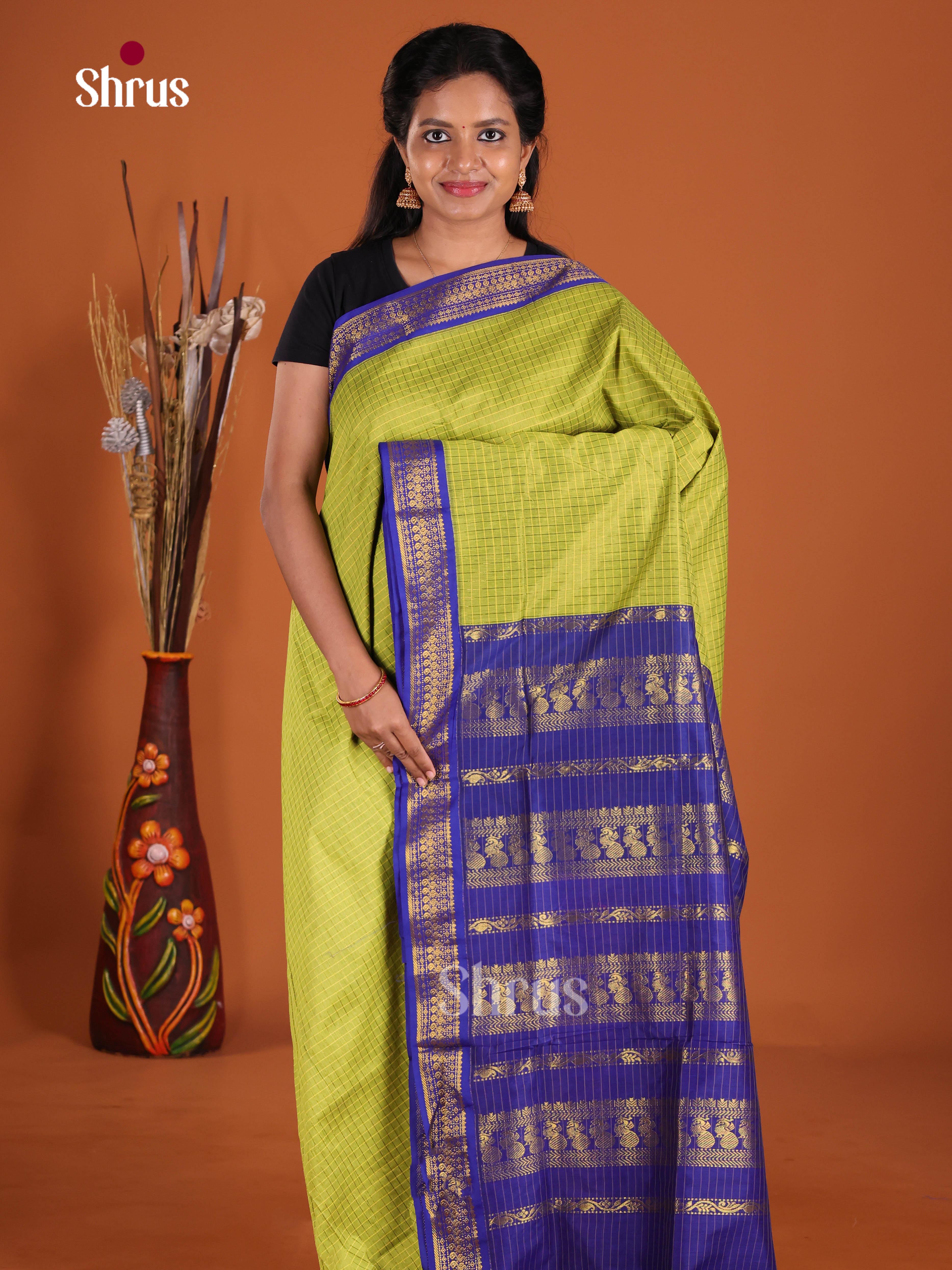 Light green & Blue - Kalyani Cotton Saree