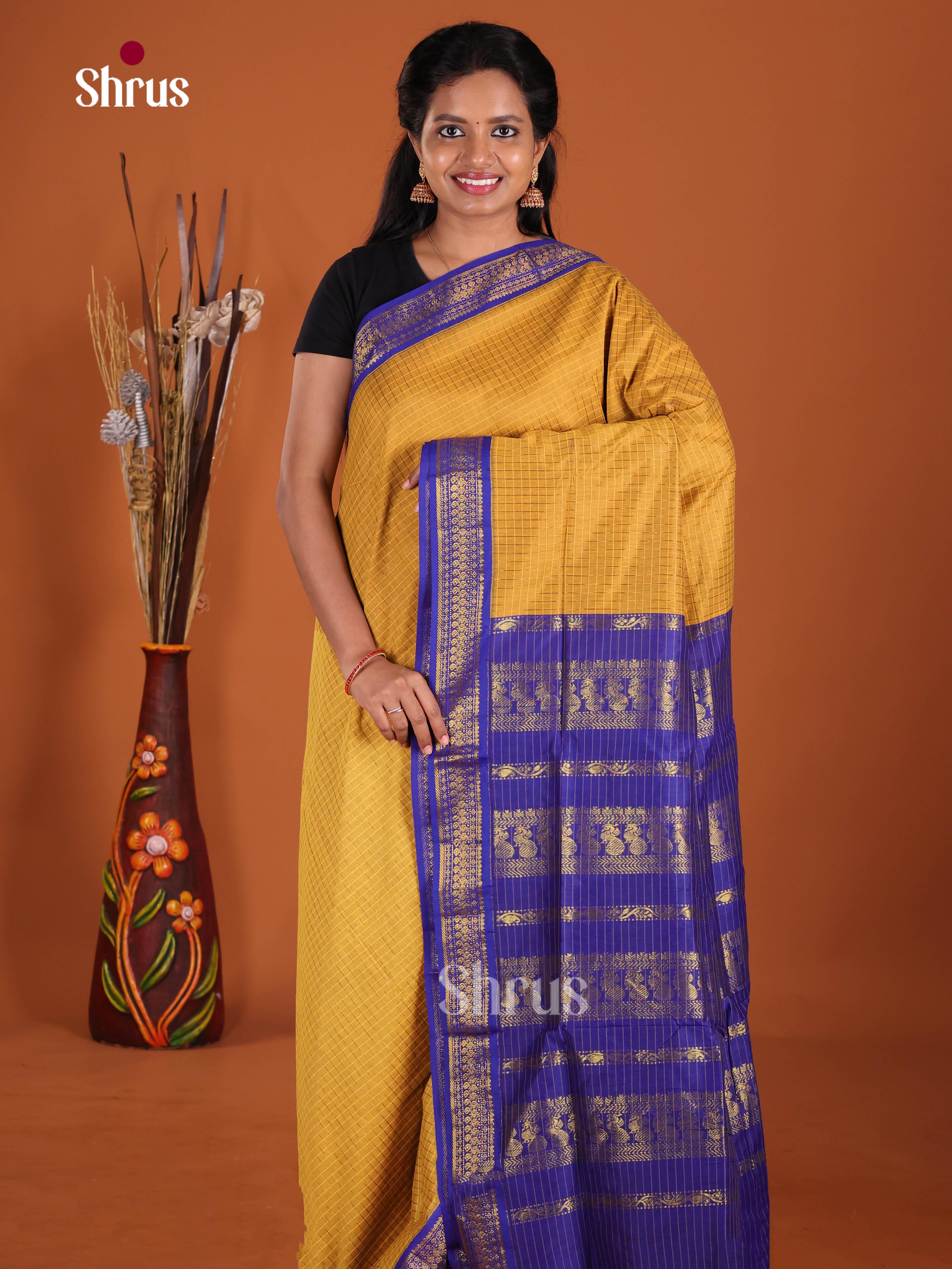 Mustard & Blue - Kalyani Cotton Saree