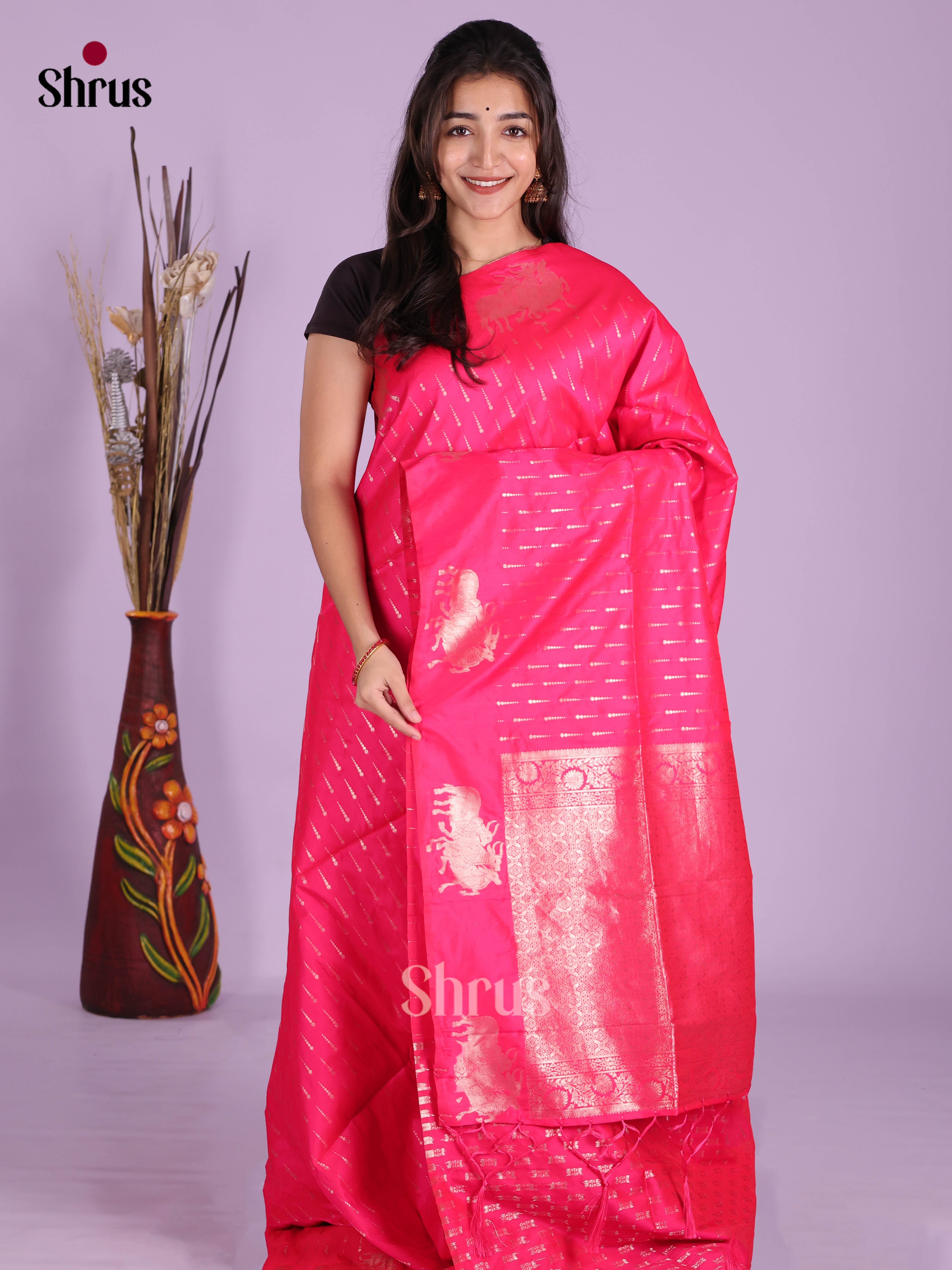 Pink - Semi Softsilk Saree