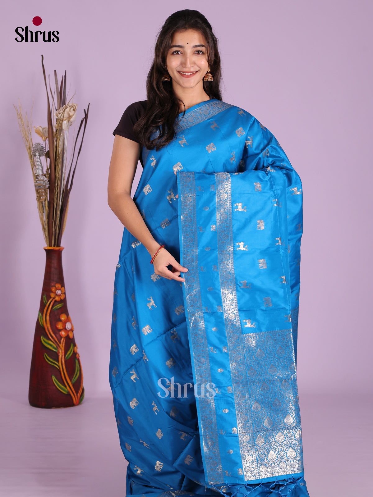 Blue - Semi Softsilk Saree