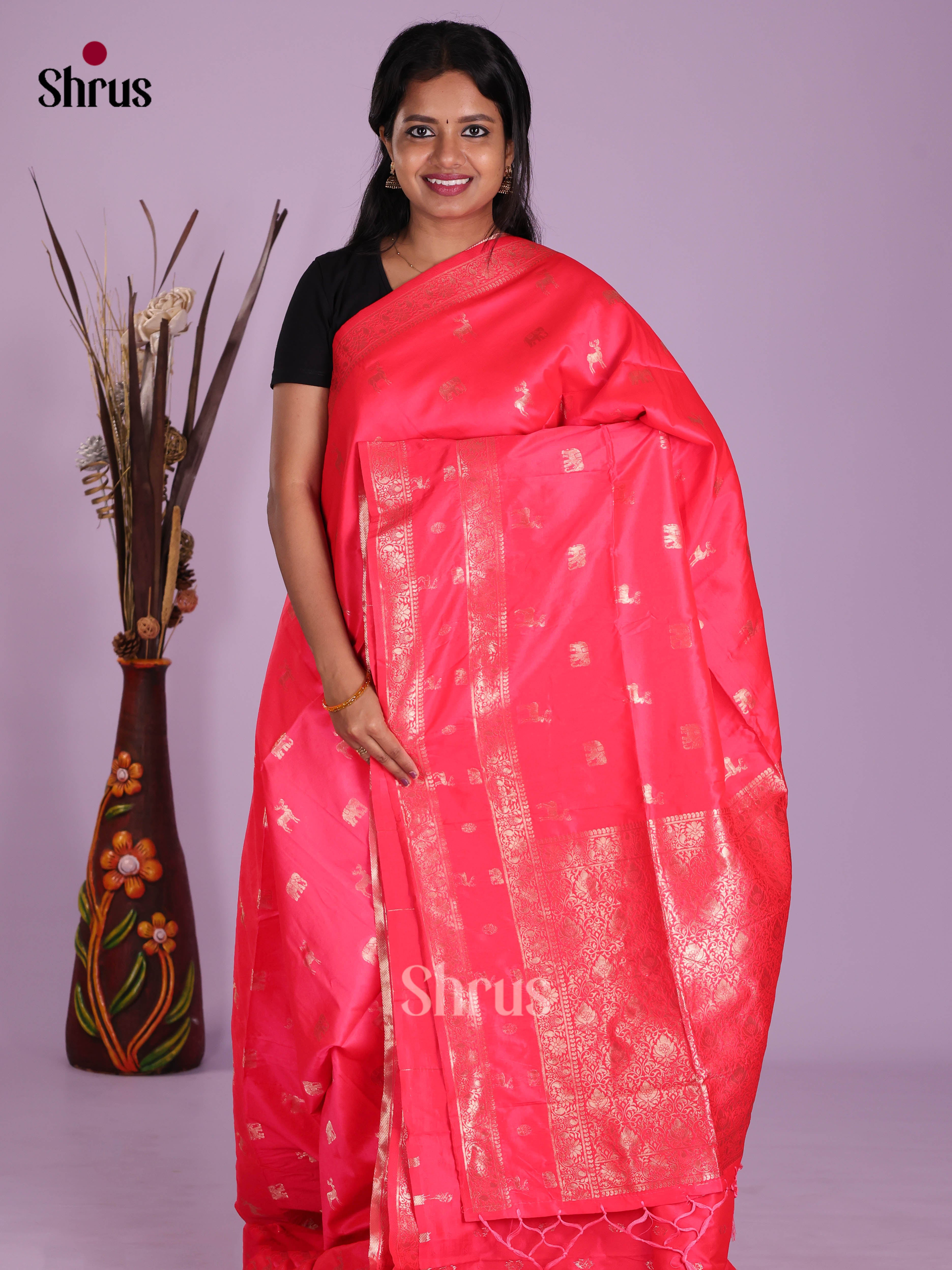 Pink - Semi Softsilk Saree
