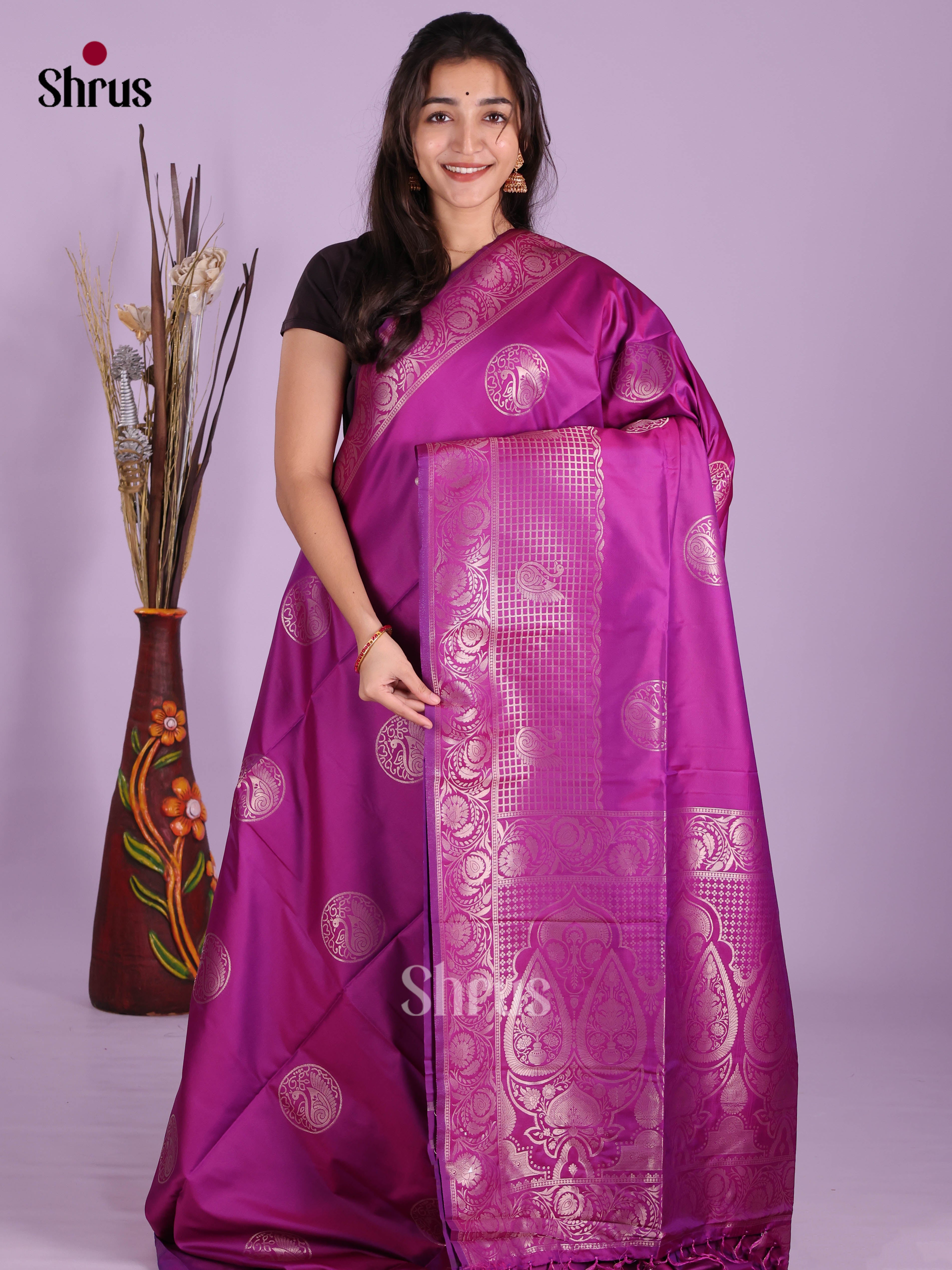 Purple - Semi Softsilk Saree