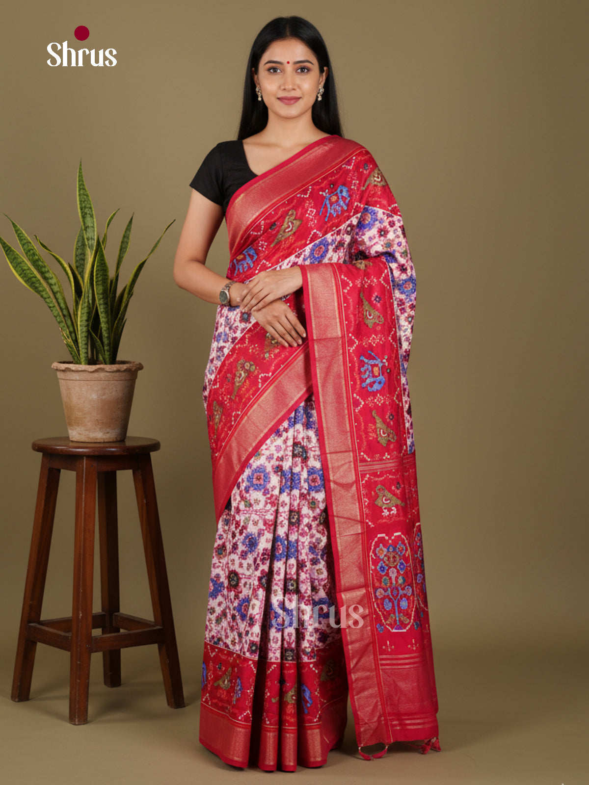DJS24513 - Semi Ikkat Print Saree - Shop on Shrus.com