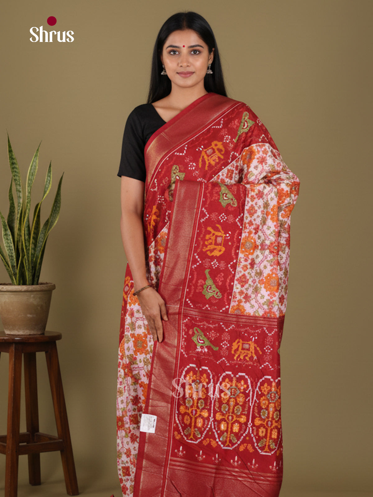 DJS24515 - Semi Ikkat Print Saree - Shop on Shrus.com