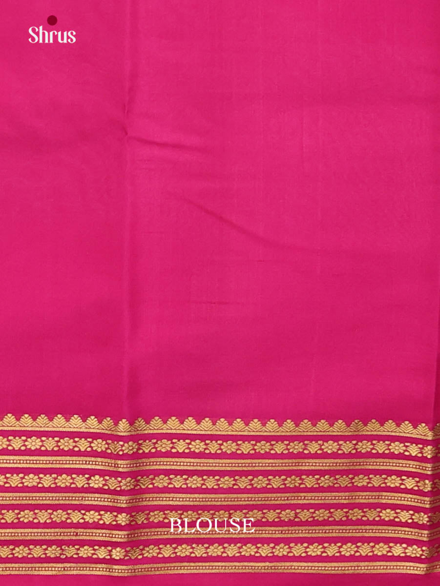 Vibrant Blue & Pink Mysore Silk Saree with zari border - Shop on Shrus.com
