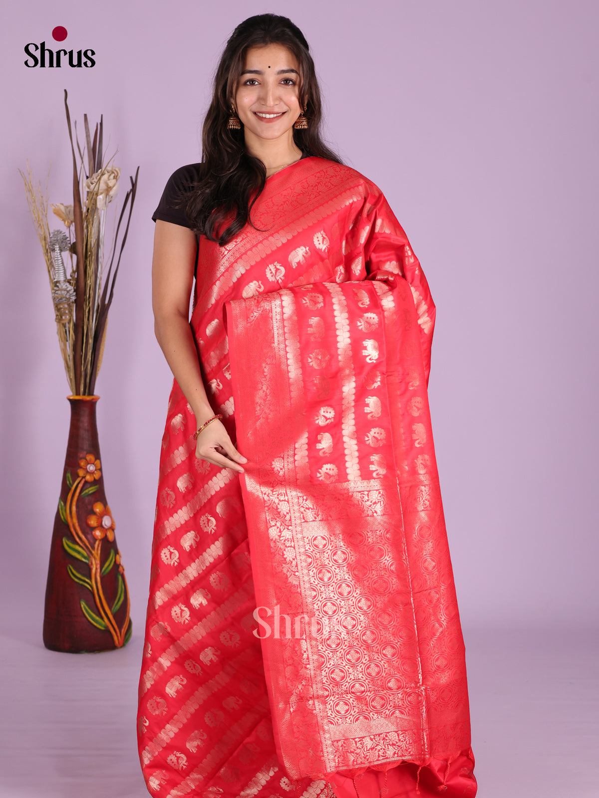 Red - Semi Softsilk Saree