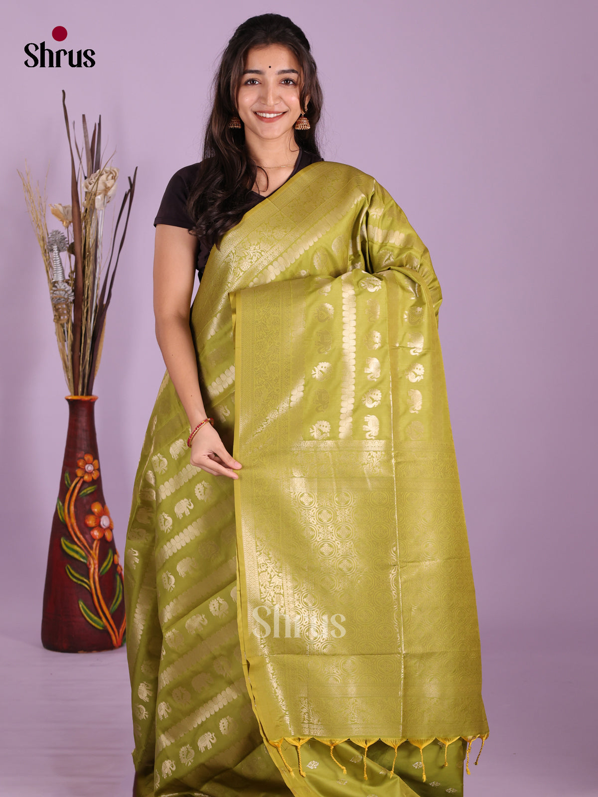 Olive Green - Semi Softsilk Saree