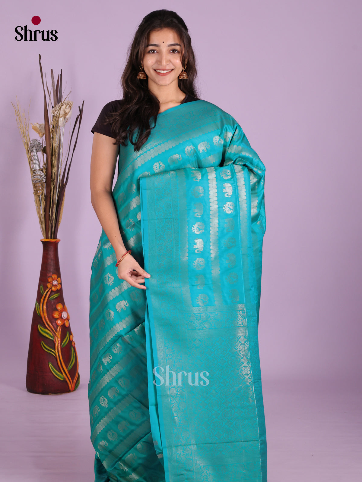 Teal - Semi Softsilk Saree