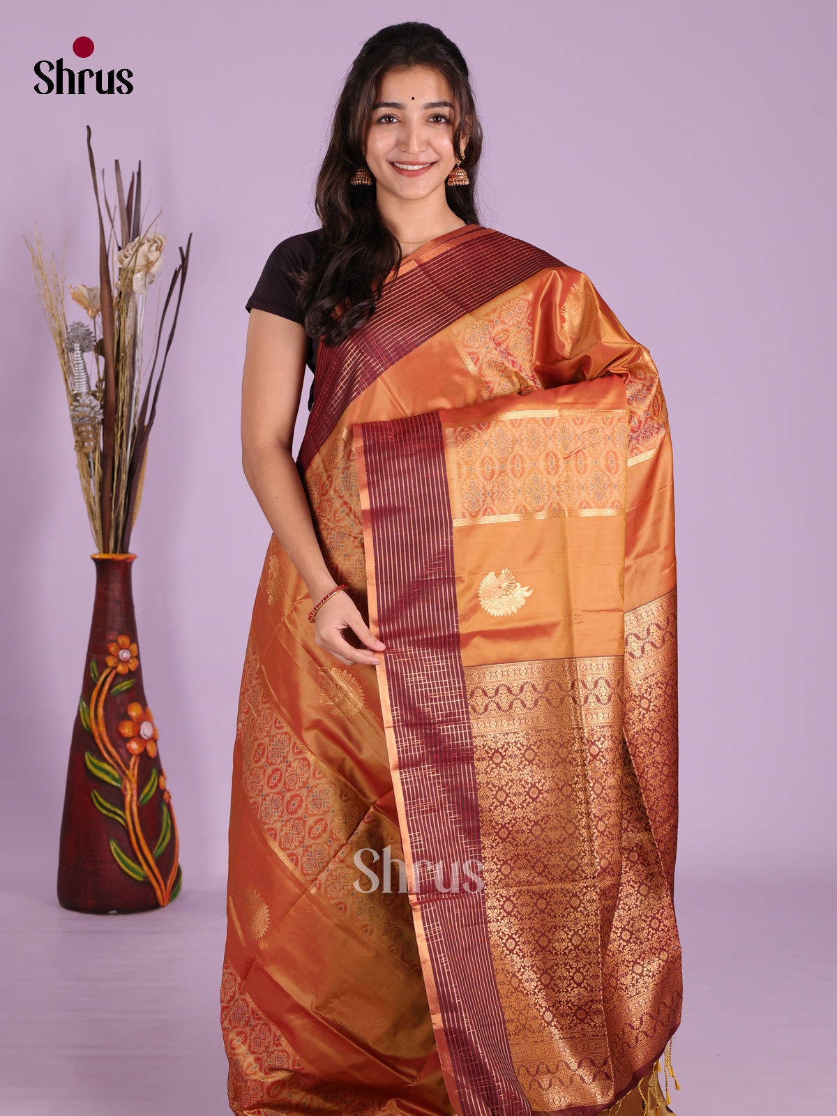 Brick & Maroon - Semi Softsilk Saree