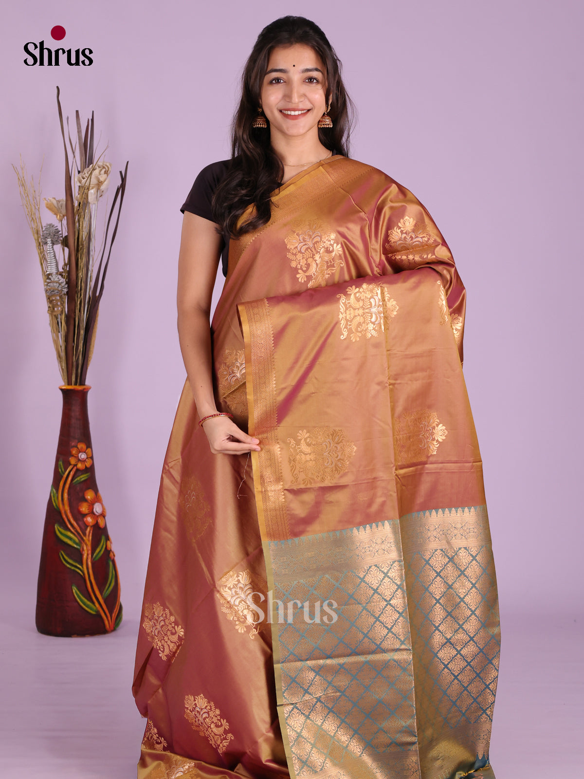 Brown & Blue - Semi Softsilk Saree