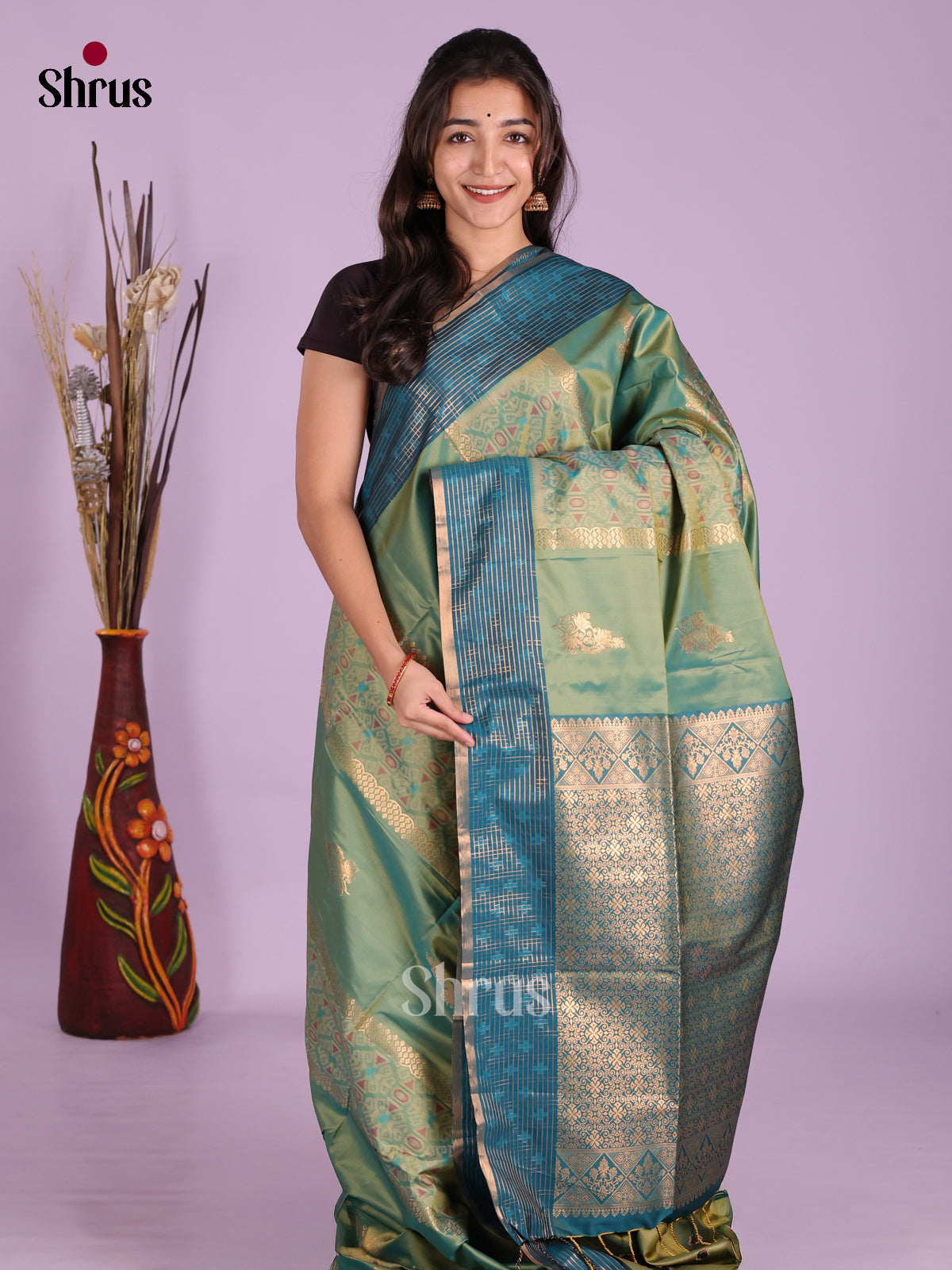 Pastel Green & Blue - Semi Softsilk Saree