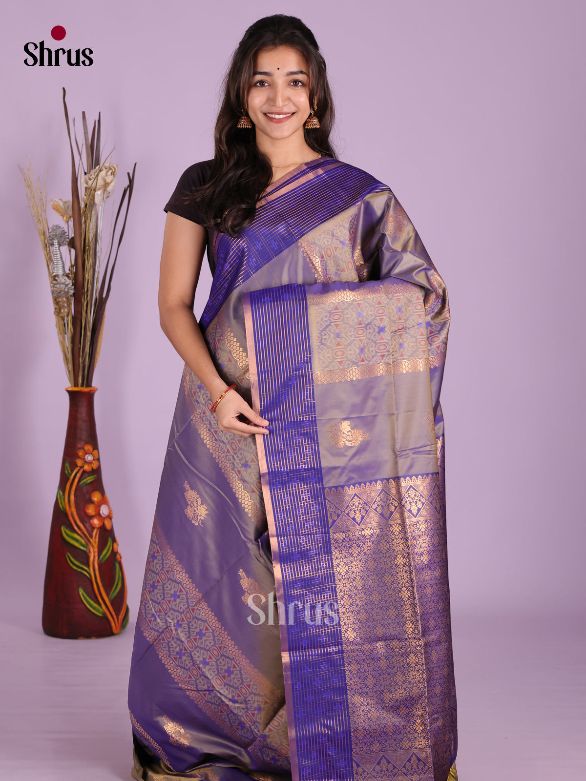 Mild Purple & Blue - Semi Softsilk Saree
