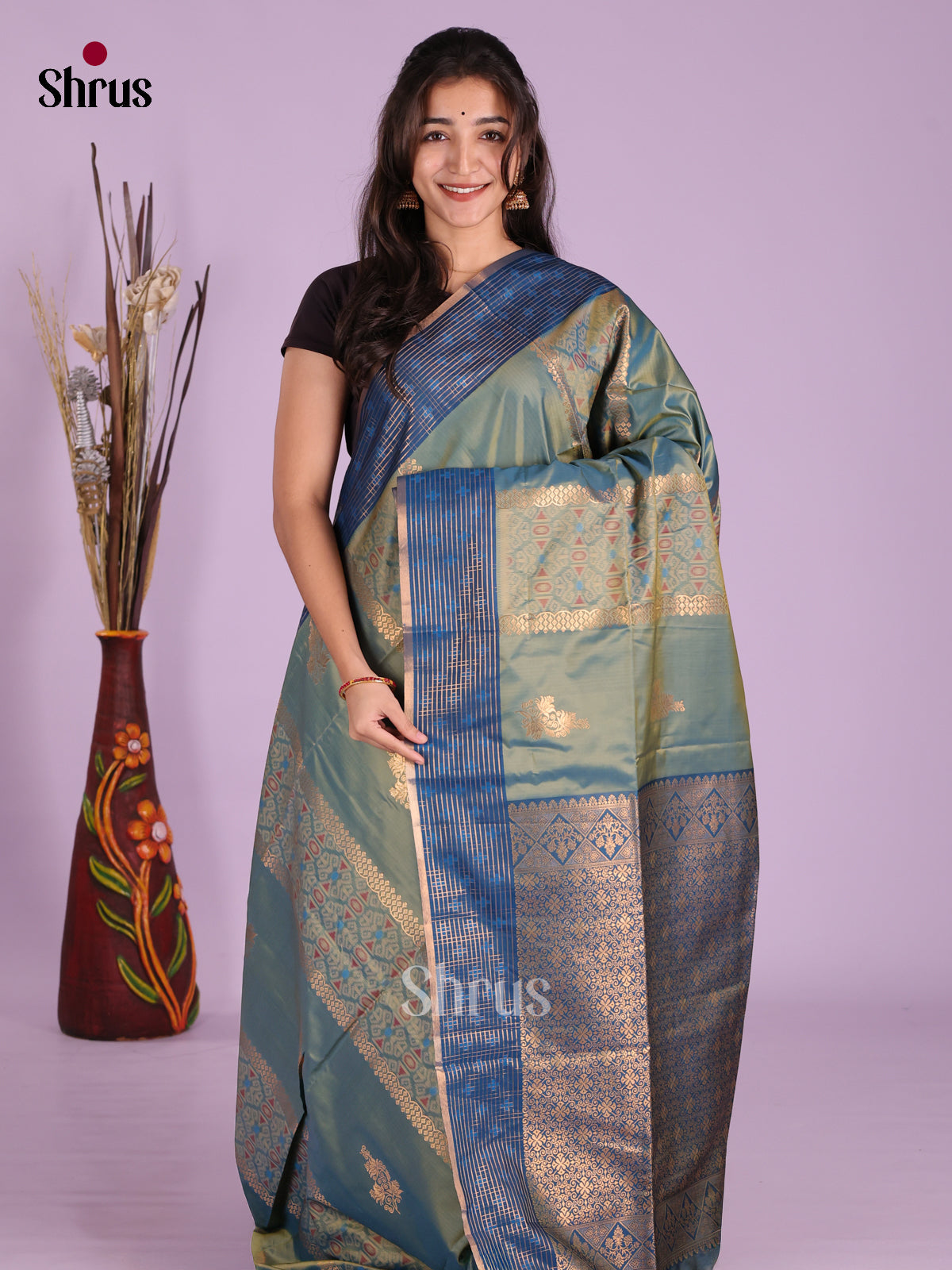 Pastel Green & Blue - Semi Softsilk Saree