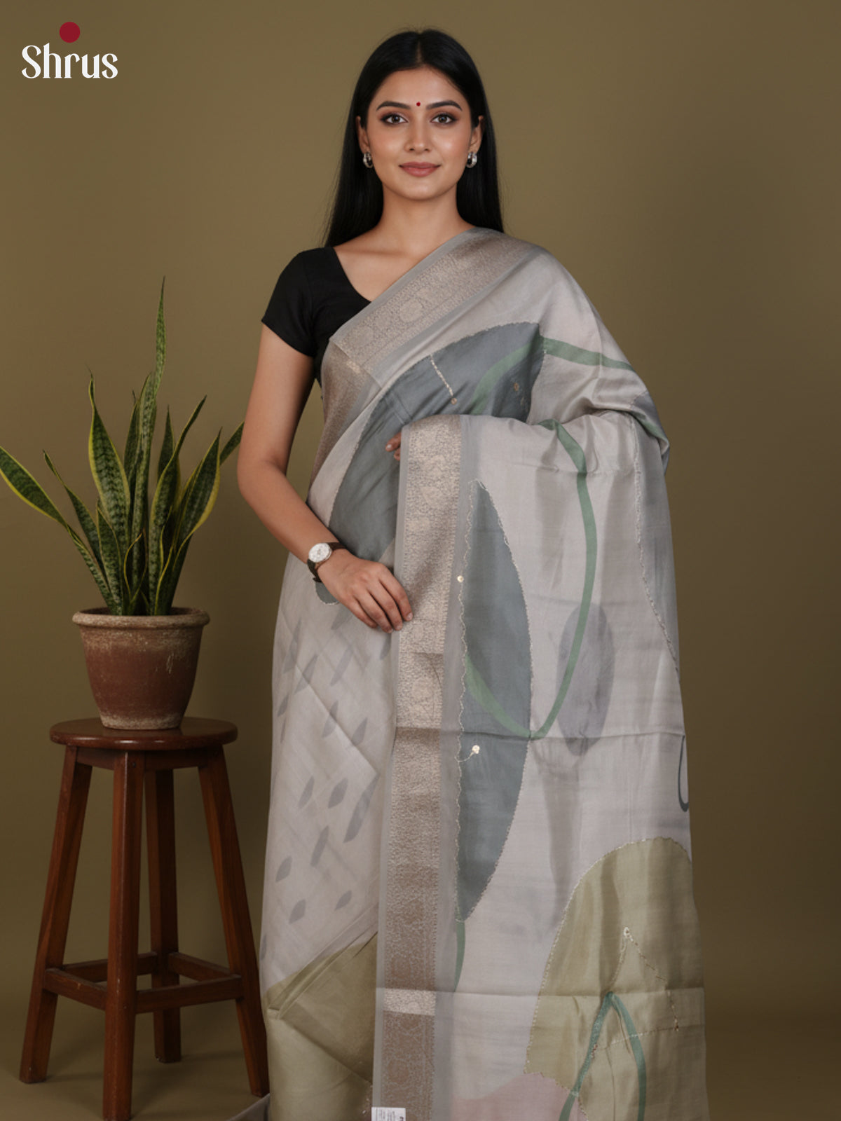 DJS25201 - Printed Semi Tussar Saree - Shop on Shrus.com