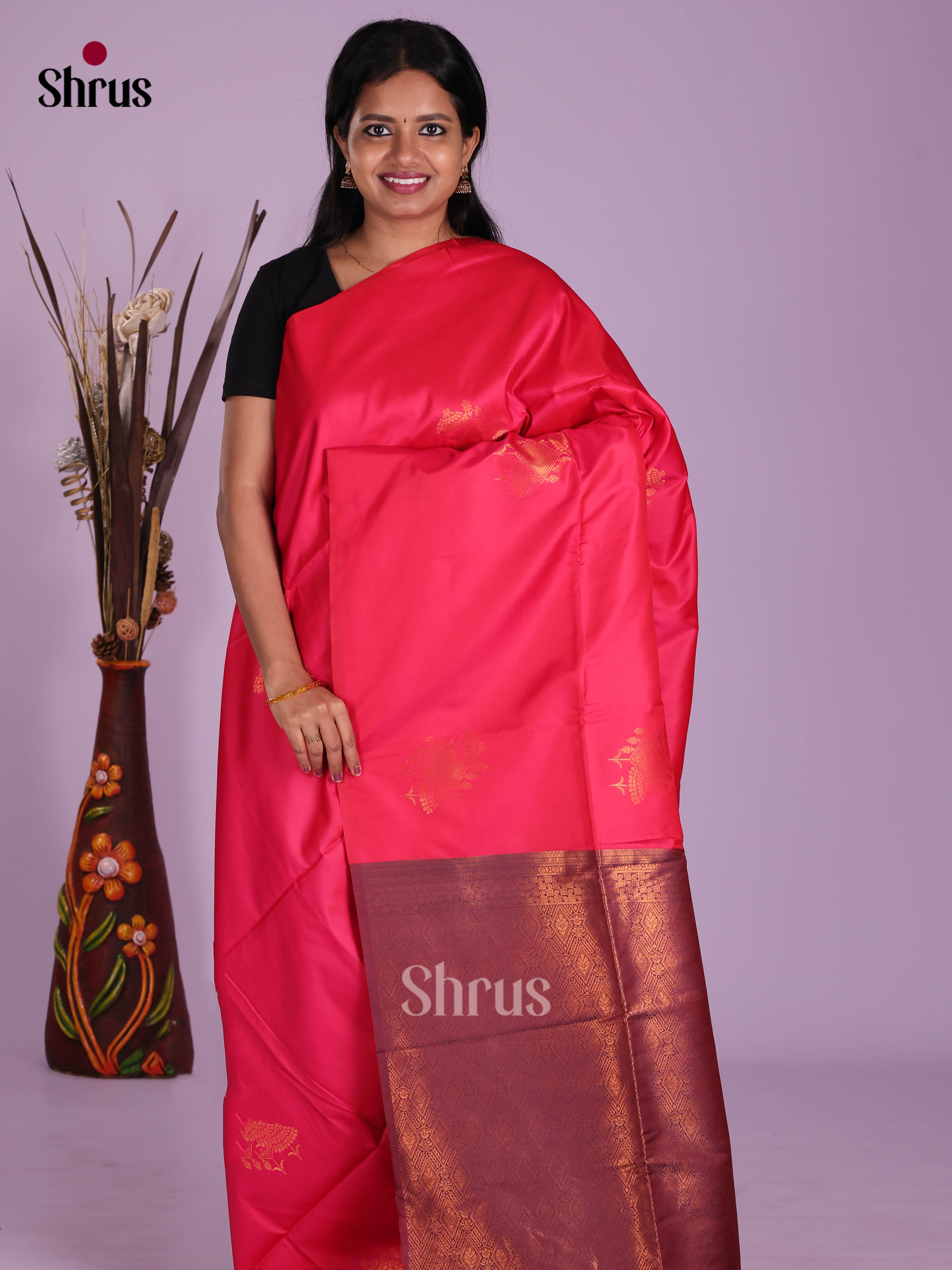 Pink & Violet  - Semi Softsilk Saree