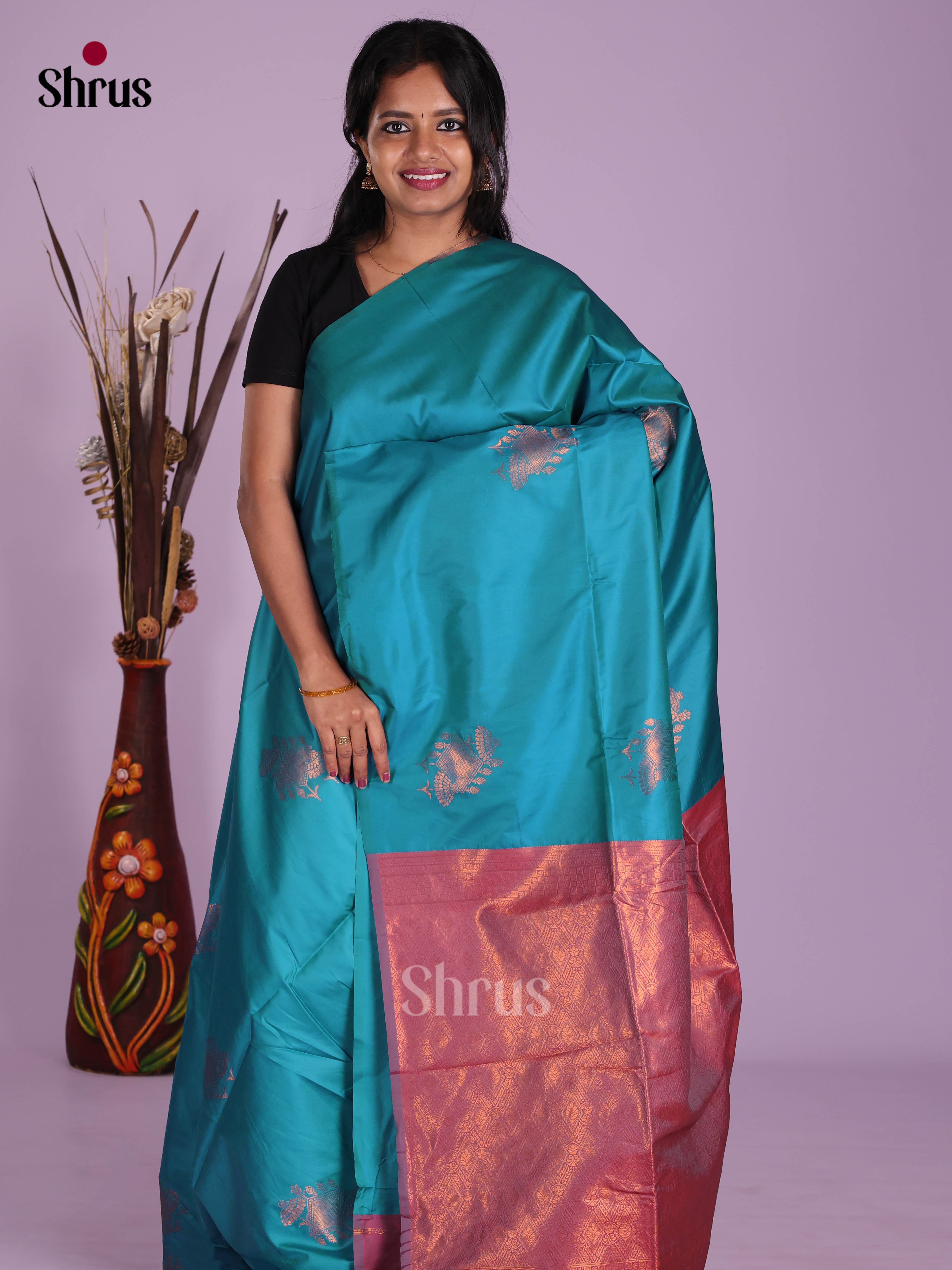 Blue & Maroon- Semi Softsilk Saree