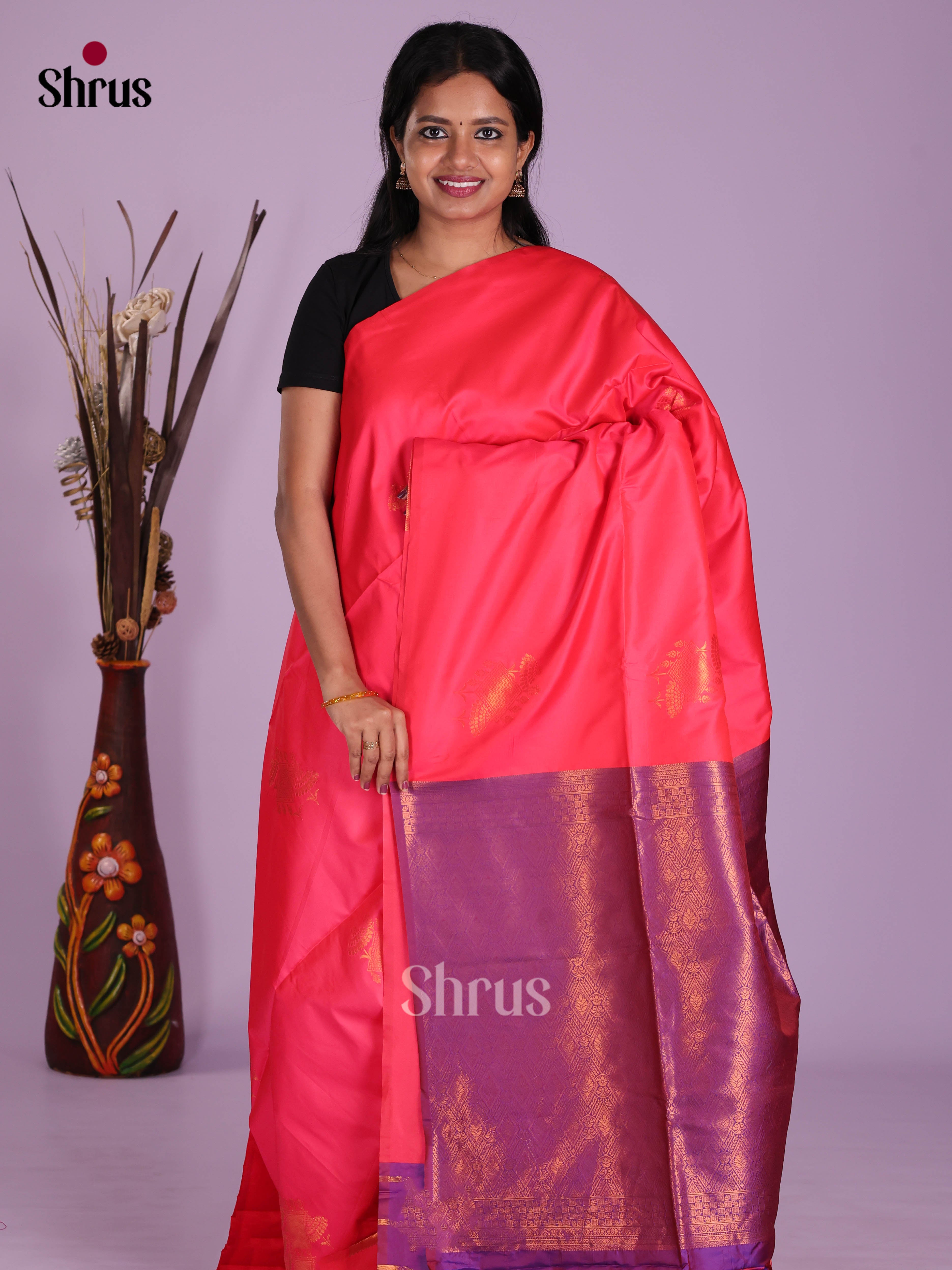 Pink & Purple - Semi Softsilk Saree
