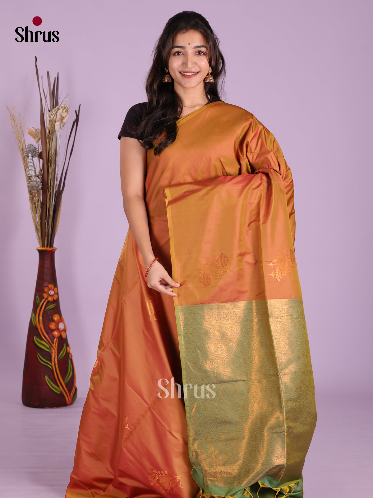 Brick & Green - Semi Softsilk Saree
